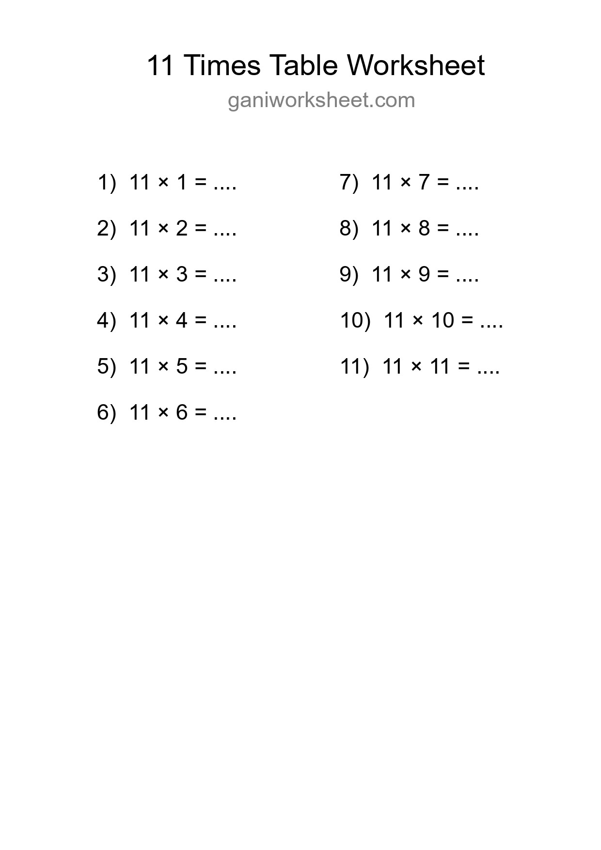 11 Times Table Worksheet For Grade 4 With Answers - Part 49