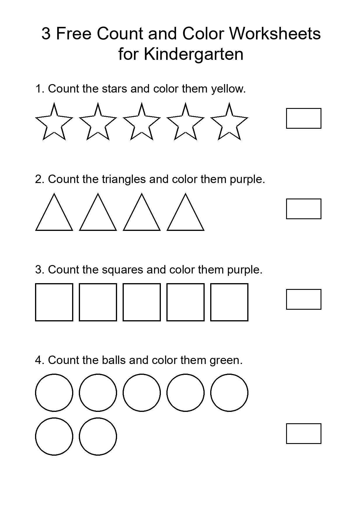 3 Free Count and Color Worksheets for Kindergarten