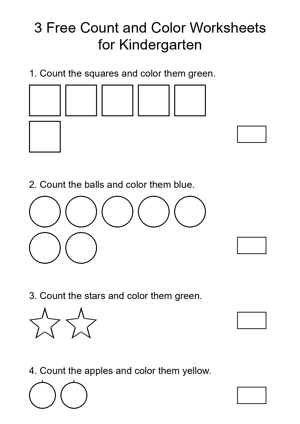 3 Free Count and Color Worksheets for Kindergarten