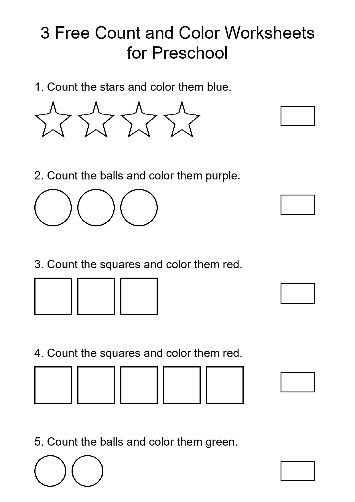 3 Free Count and Color Worksheets for Preschool