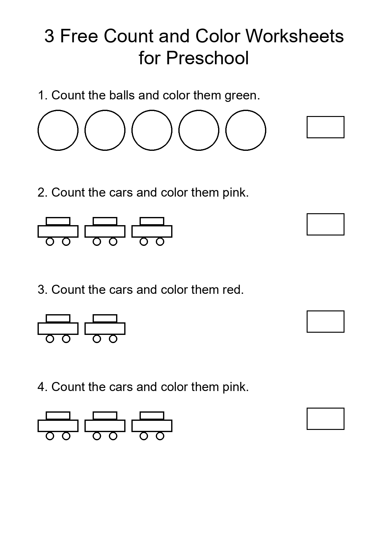 3 Free Count and Color Worksheets for Preschool