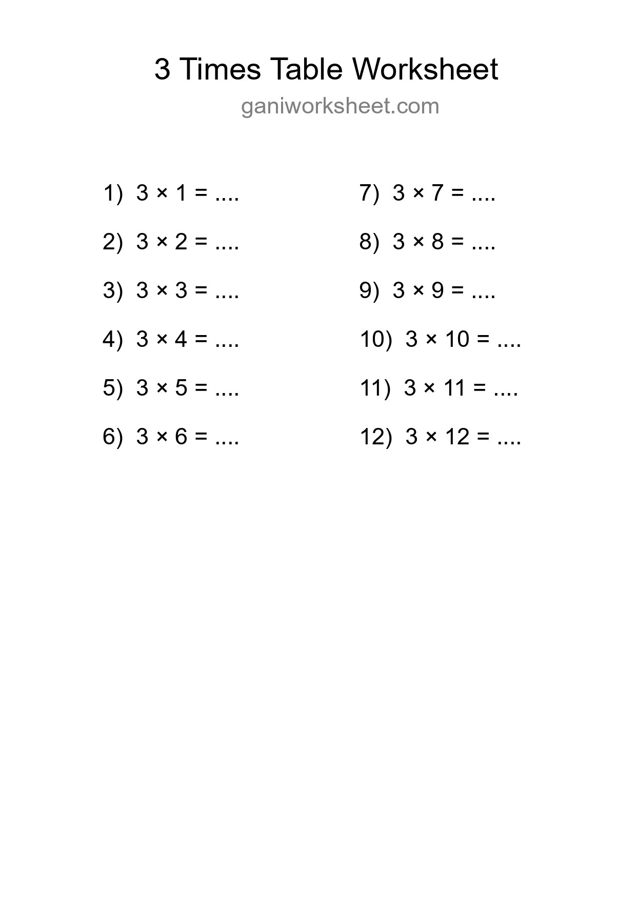 3 Times Table Worksheet For Grade 2 With Answers - Part 1829