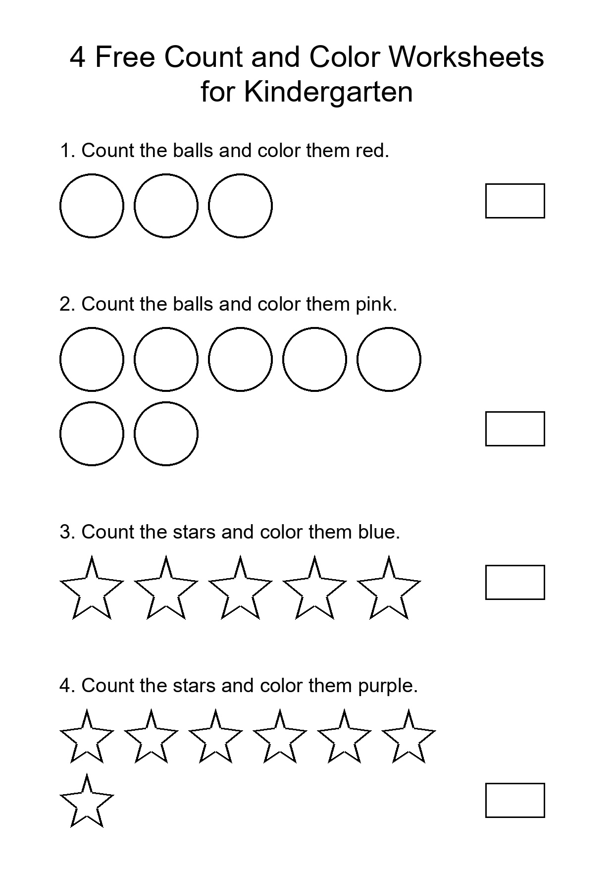 4 Free Count and Color Worksheets for Kindergarten