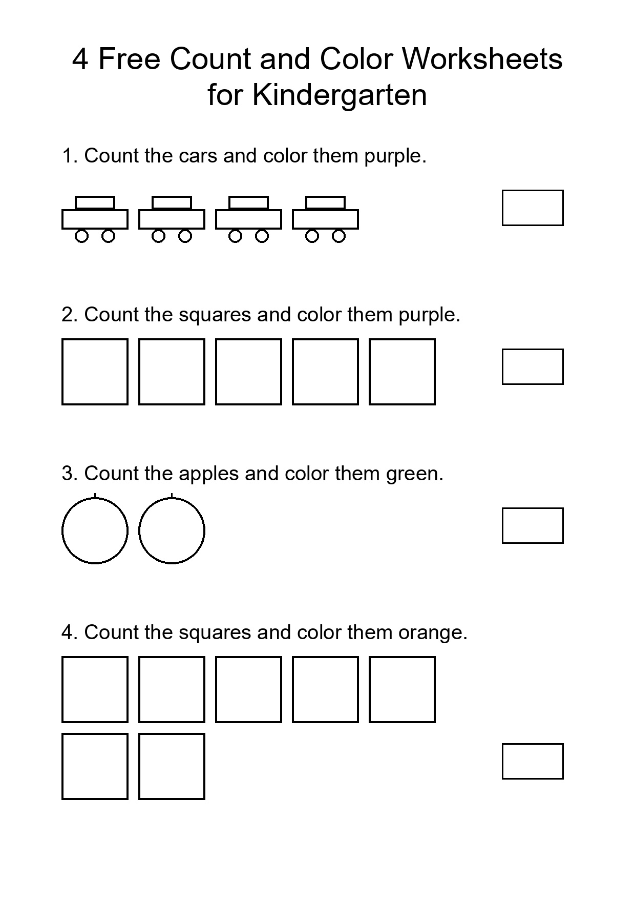 4 Free Count and Color Worksheets for Kindergarten