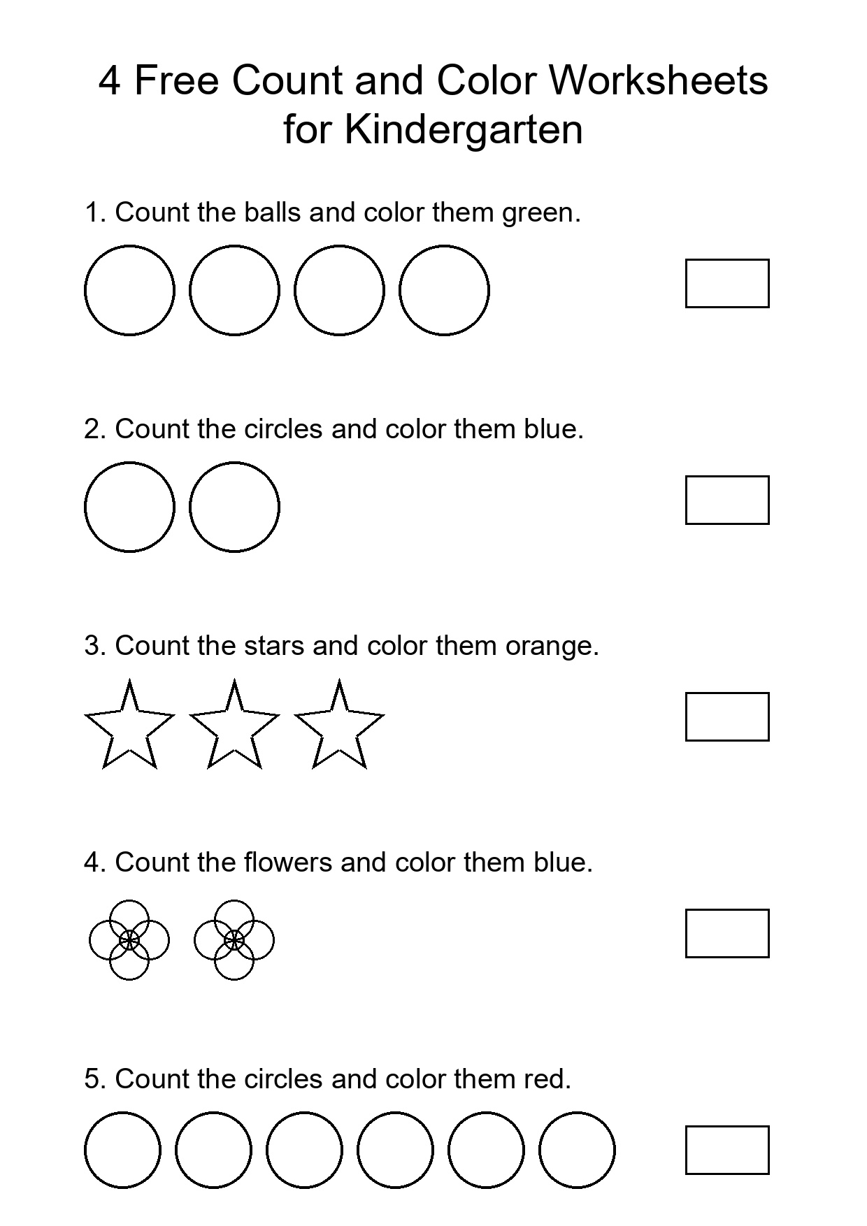 4 Free Count and Color Worksheets for Kindergarten