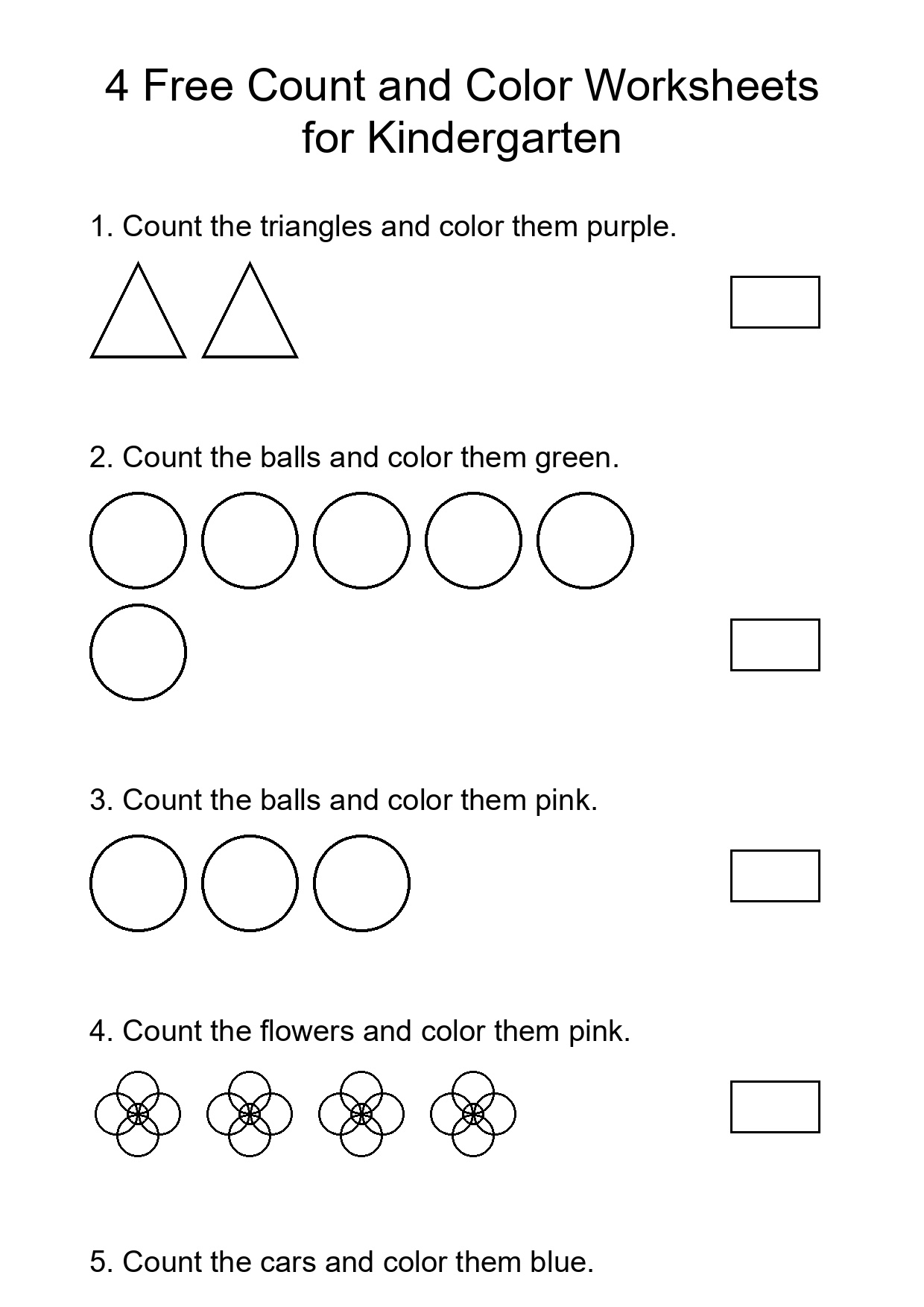 4 Free Count and Color Worksheets for Kindergarten
