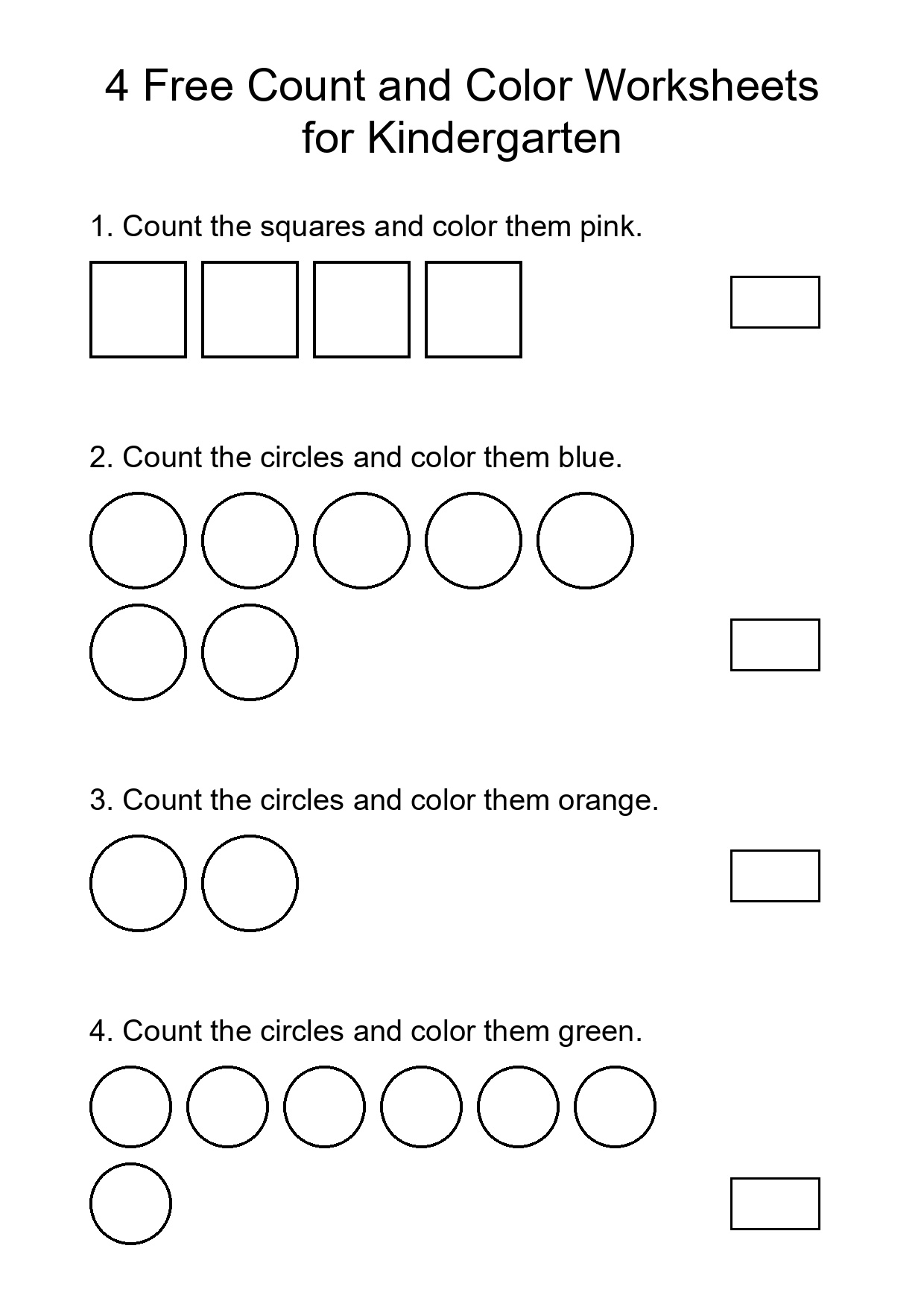 4 Free Count and Color Worksheets for Kindergarten