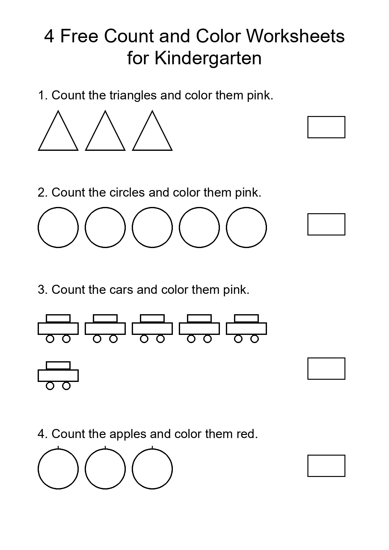 4 Free Count and Color Worksheets for Kindergarten