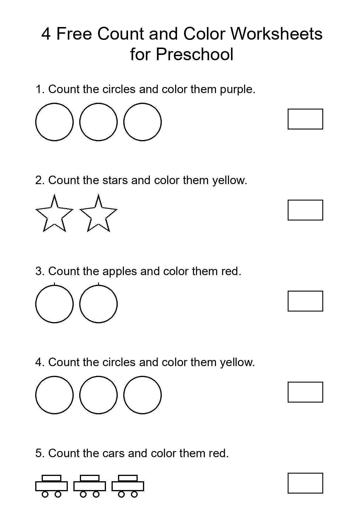 4 Free Count and Color Worksheets for Preschool