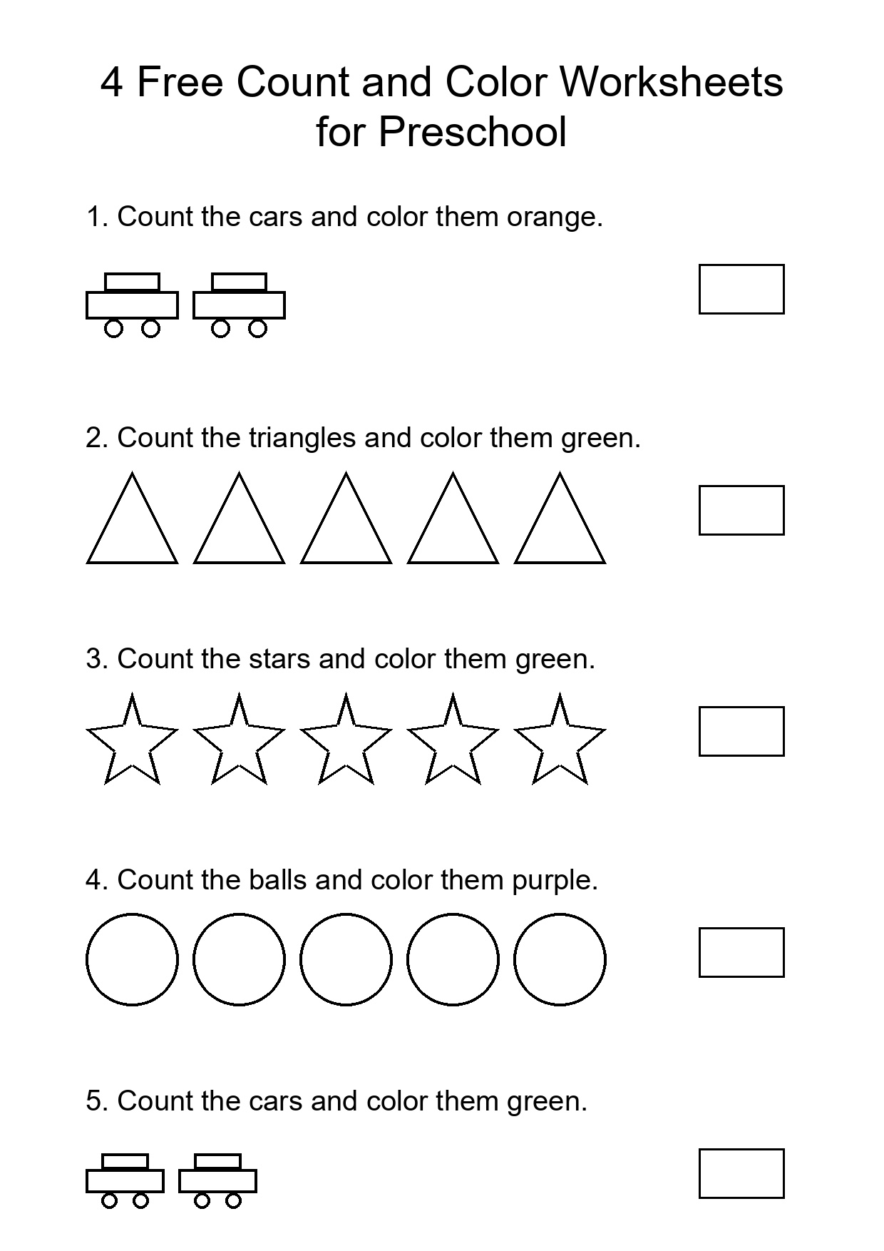4 Free Count and Color Worksheets for Preschool