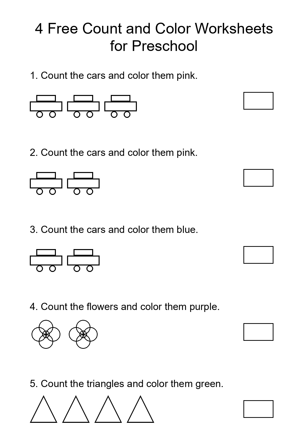 4 Free Count and Color Worksheets for Preschool
