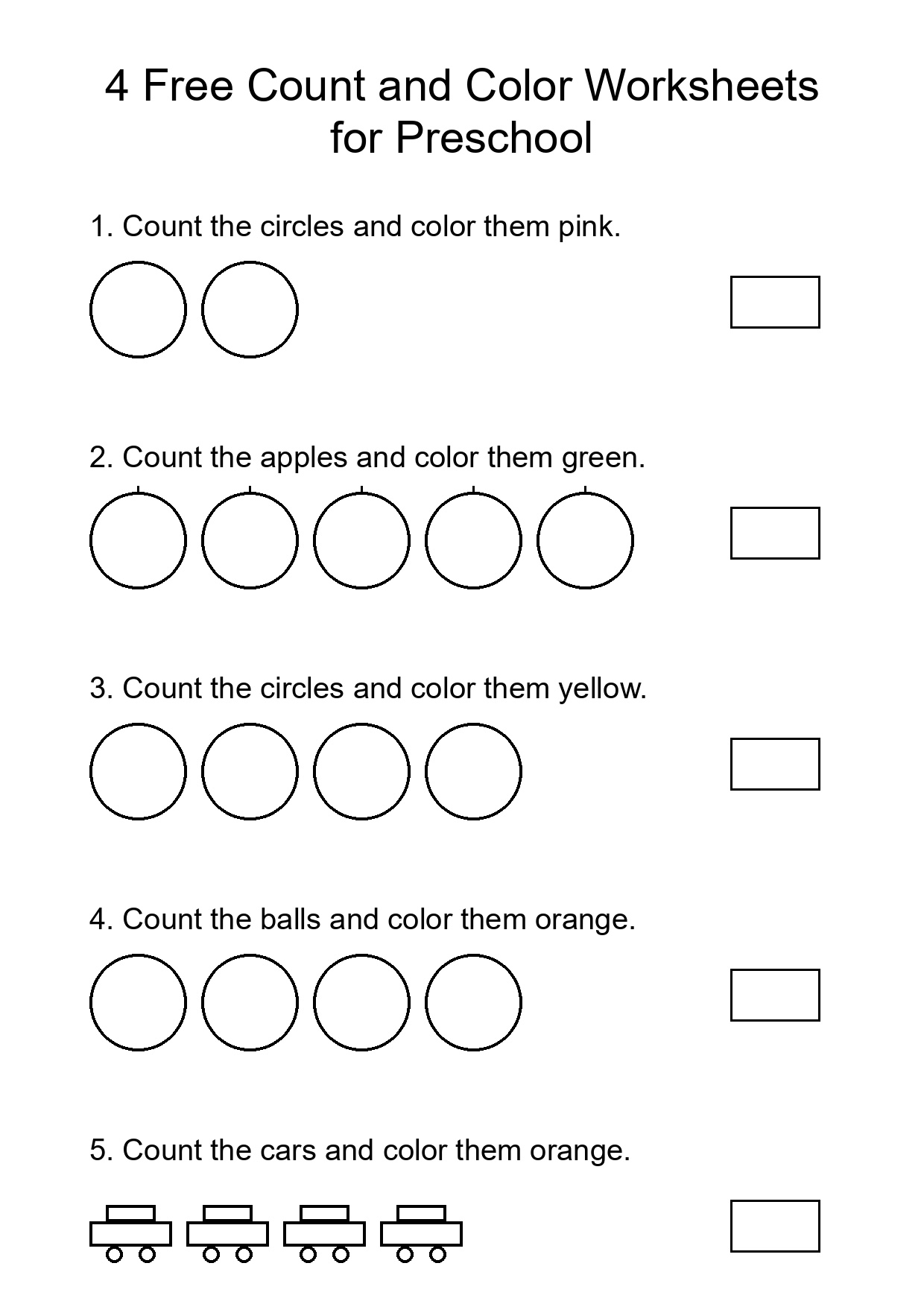 4 Free Count and Color Worksheets for Preschool