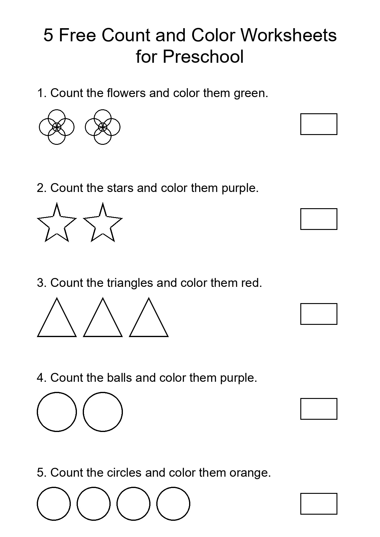 5 Free Count and Color Worksheets for Preschool