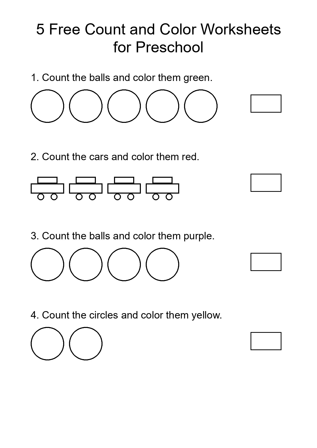 5 Free Count and Color Worksheets for Preschool