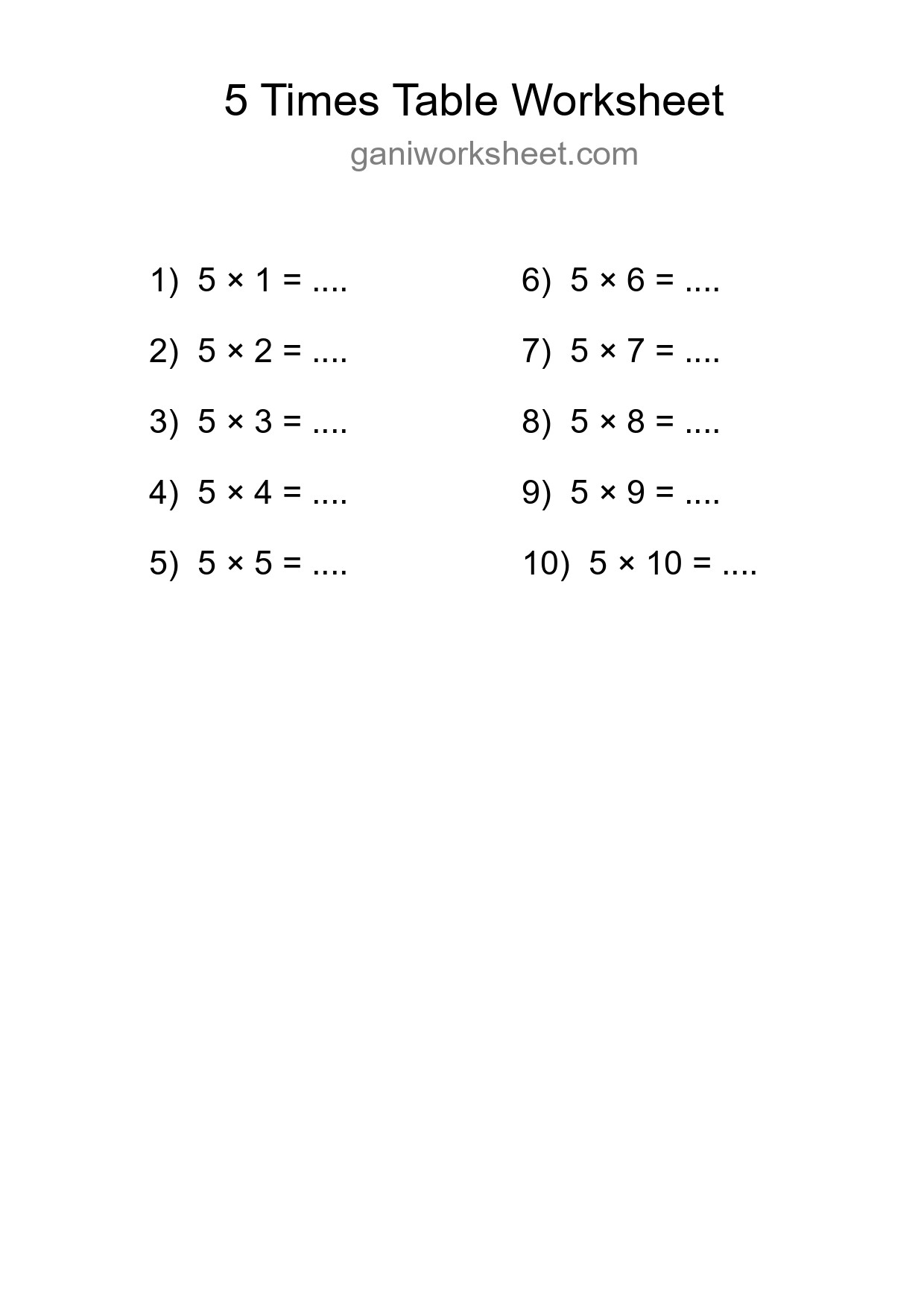 5 Times Table Worksheet For Grade 2 - Part 419
