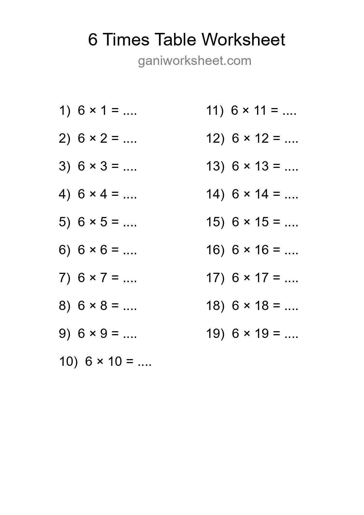 6 Times Table Worksheet For Grade 3 - Part 1329