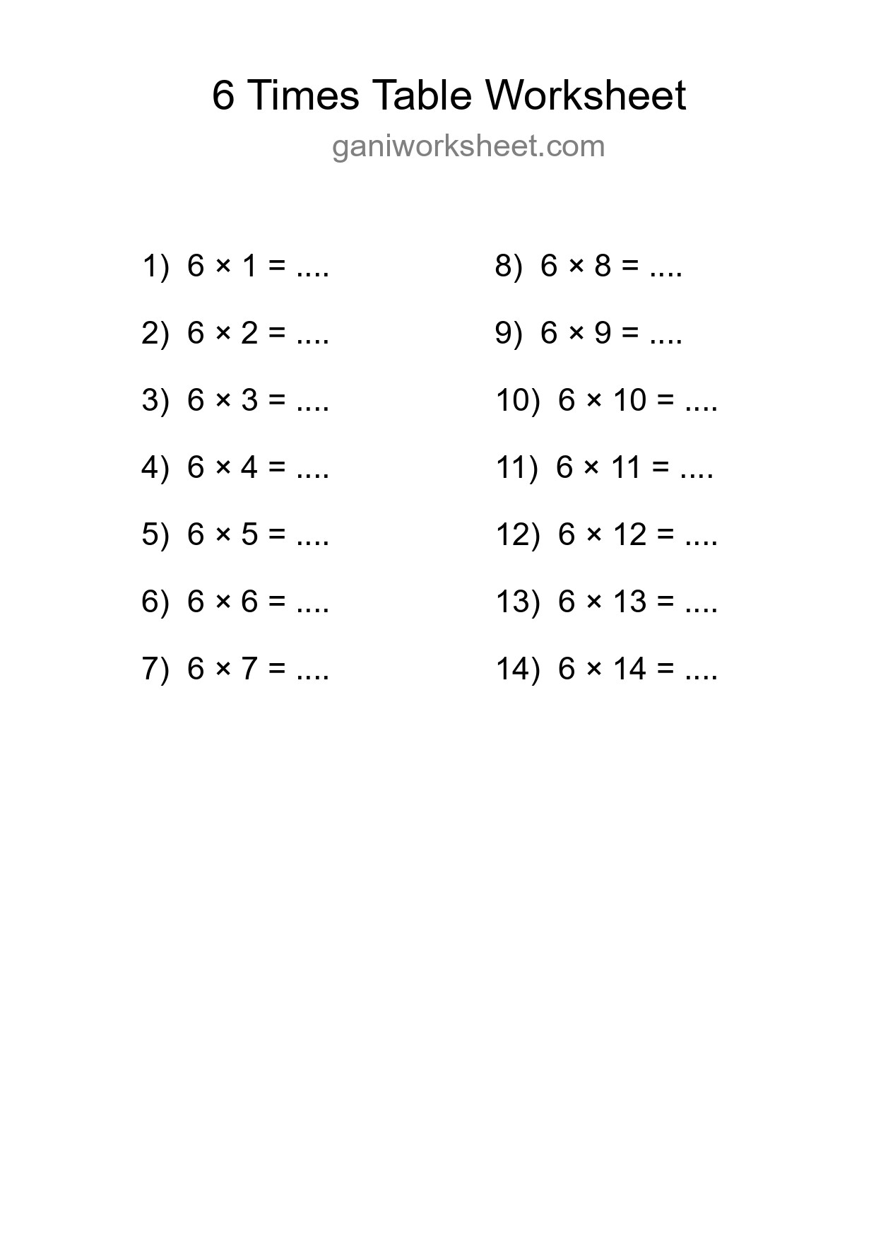 6 Times Table Worksheet For Grade 3 - Part 1719