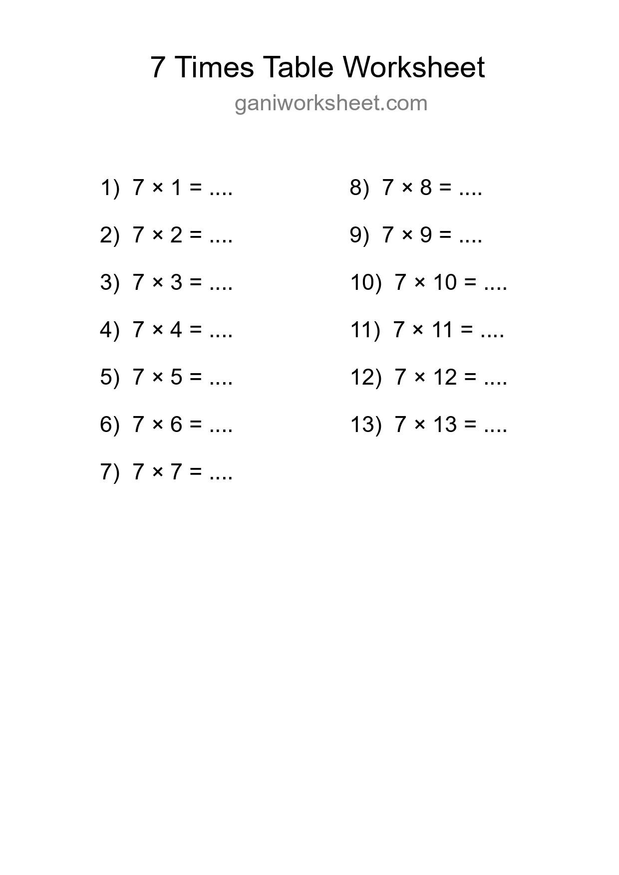 7 Times Table Worksheet For Grade 3 - Part 1879