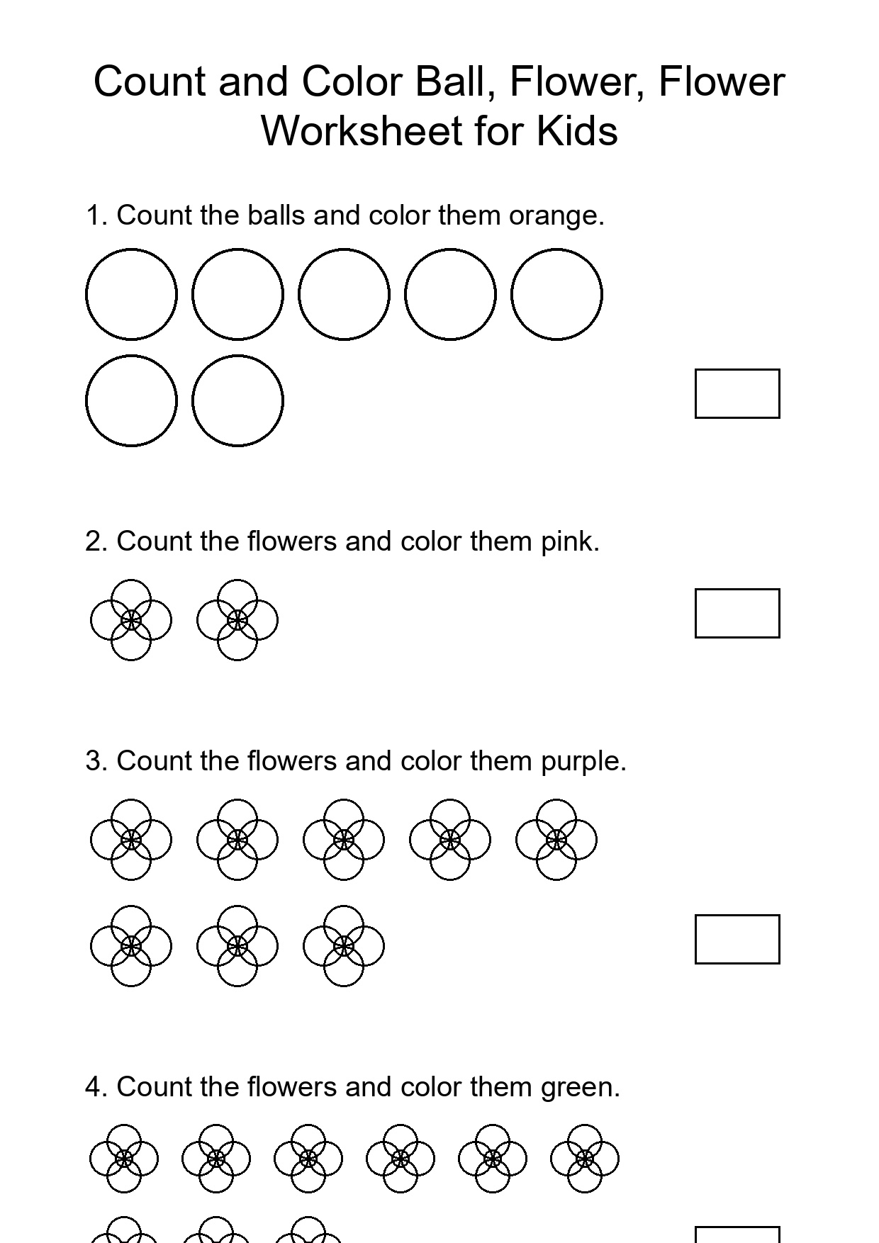 Count and Color Ball, Flower, Flower Worksheet for Kids