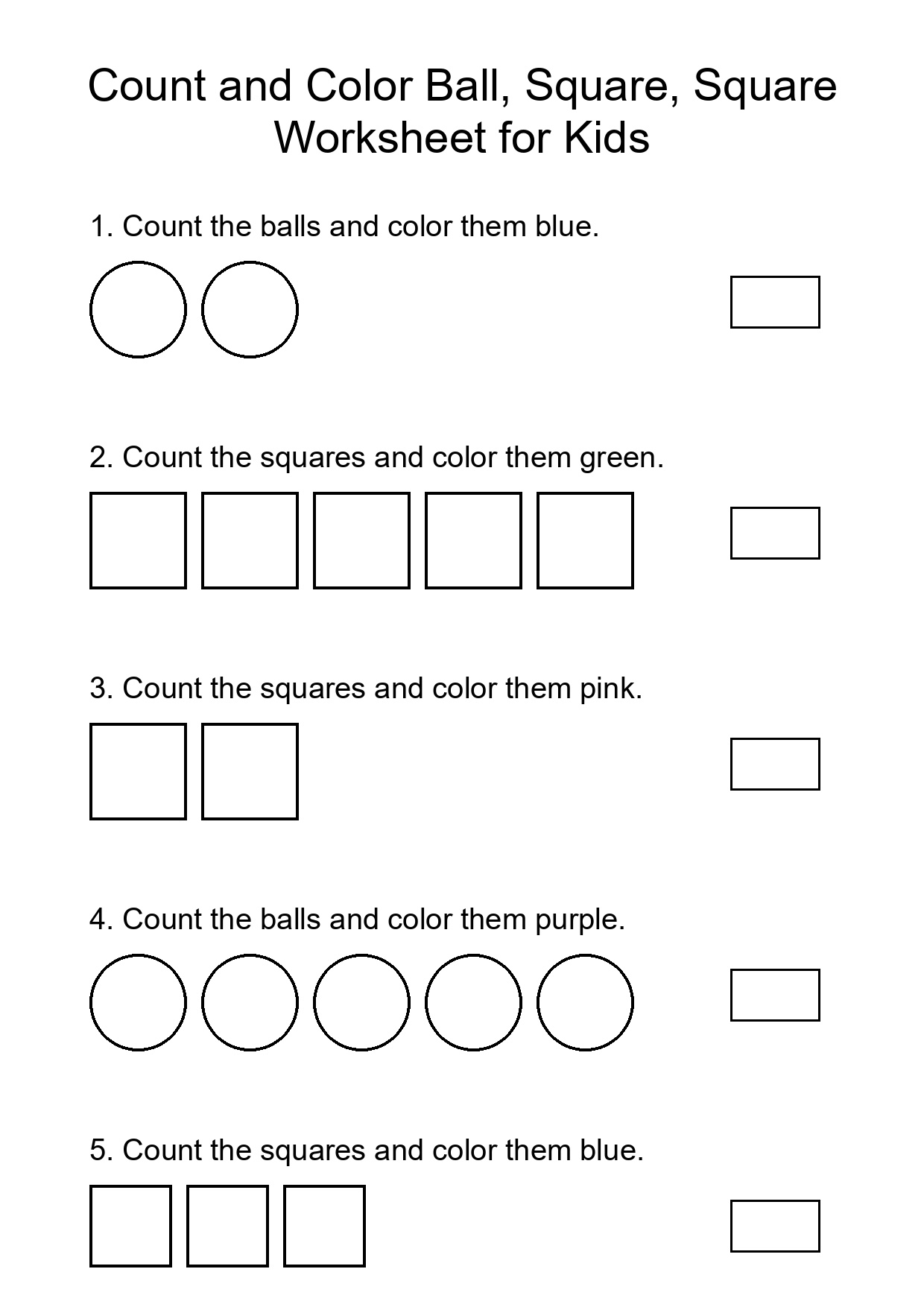 Count and Color Ball, Square, Square Worksheet for Kids
