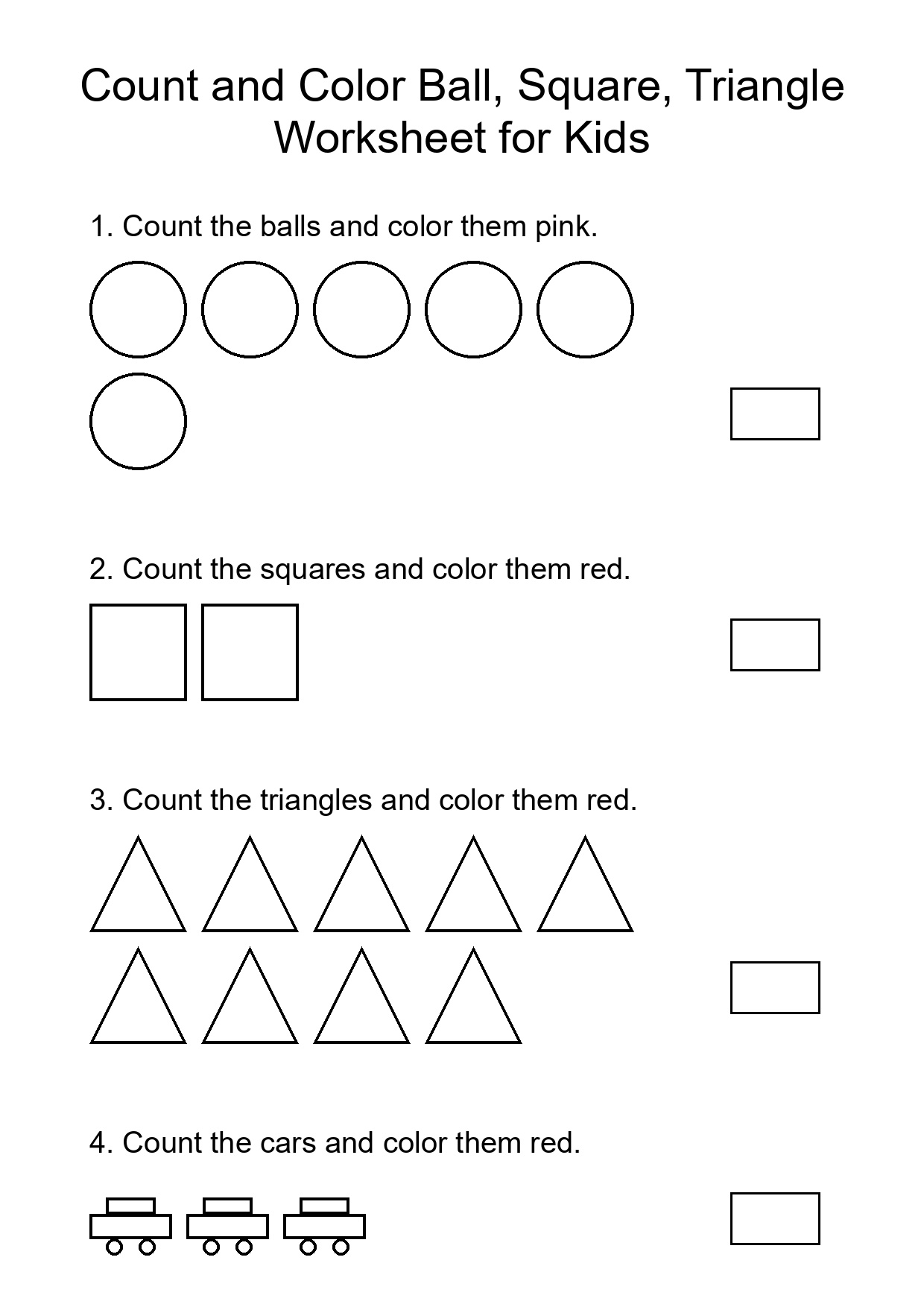 Count and Color Ball, Square, Triangle Worksheet for Kids