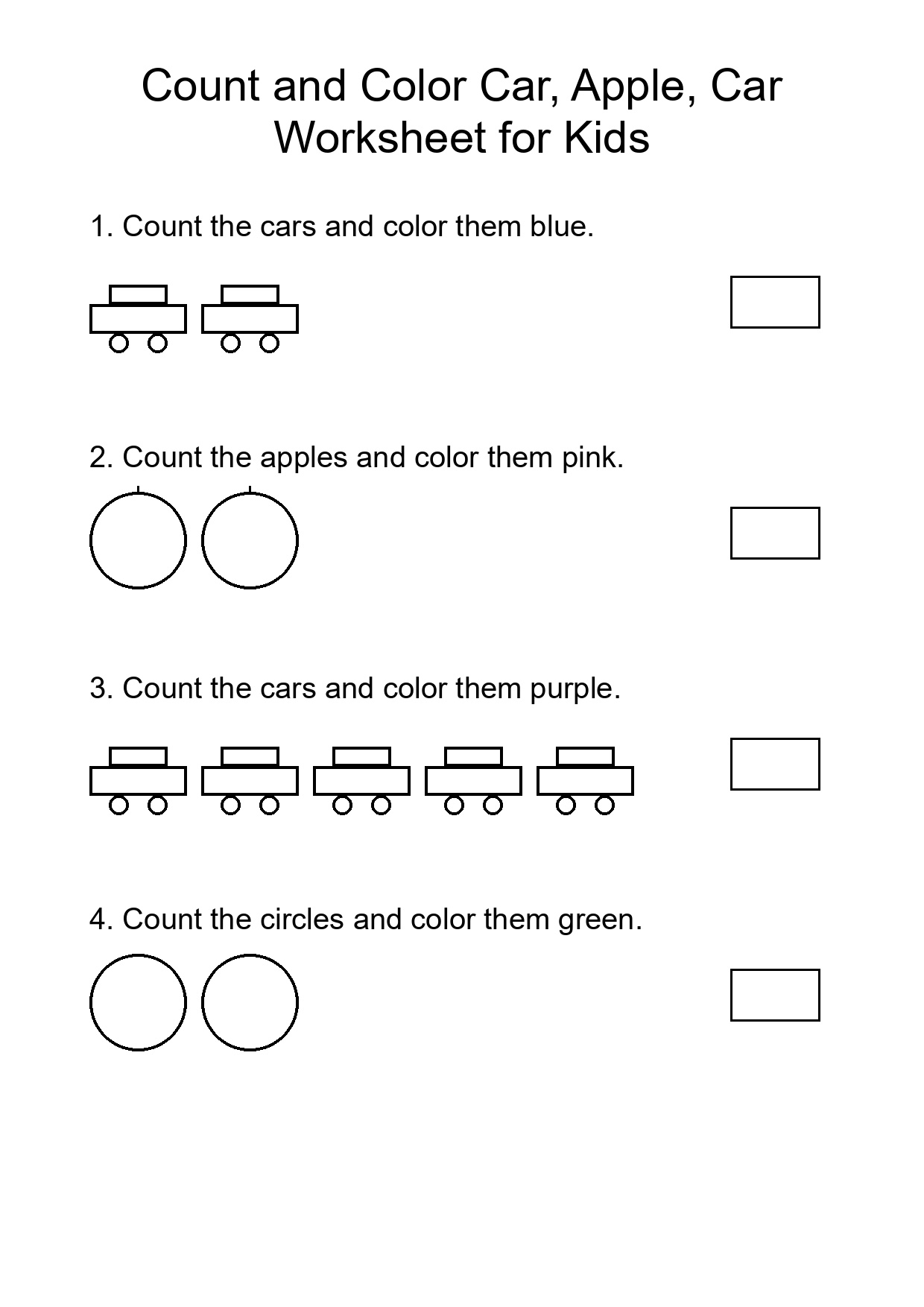 Count and Color Car, Apple, Car Worksheet for Kids