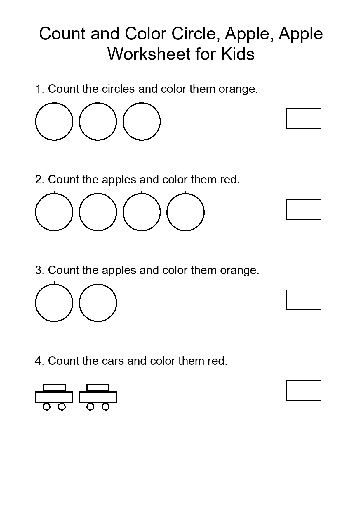 Count and Color Circle, Apple, Apple Worksheet for Kids