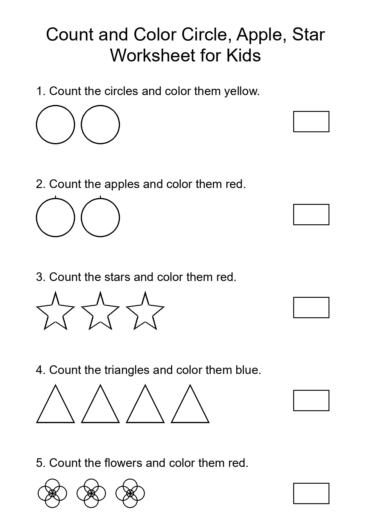 Count and Color Circle, Apple, Star Worksheet for Kids