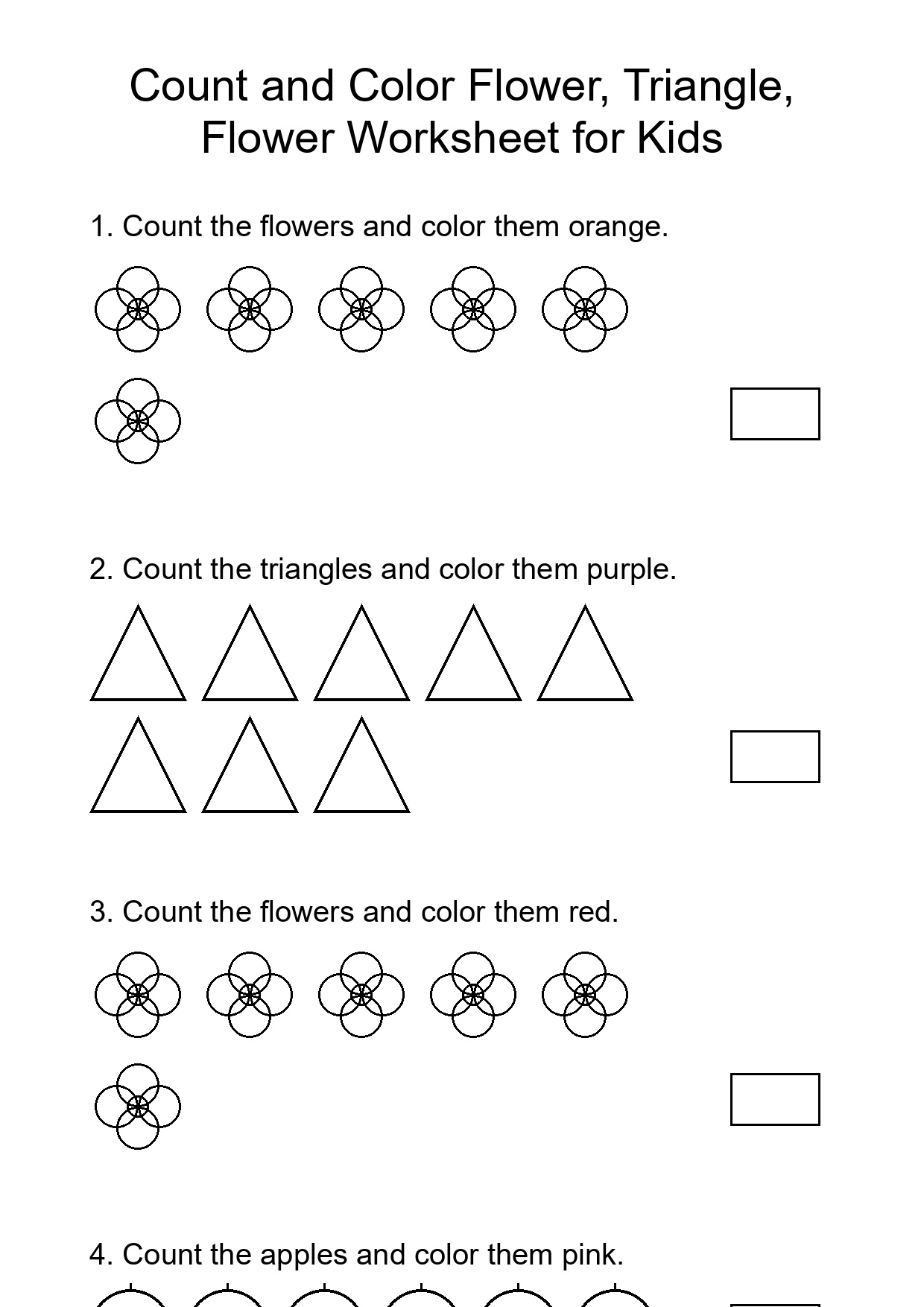 Count and Color Flower, Triangle, Flower Worksheet for Kids