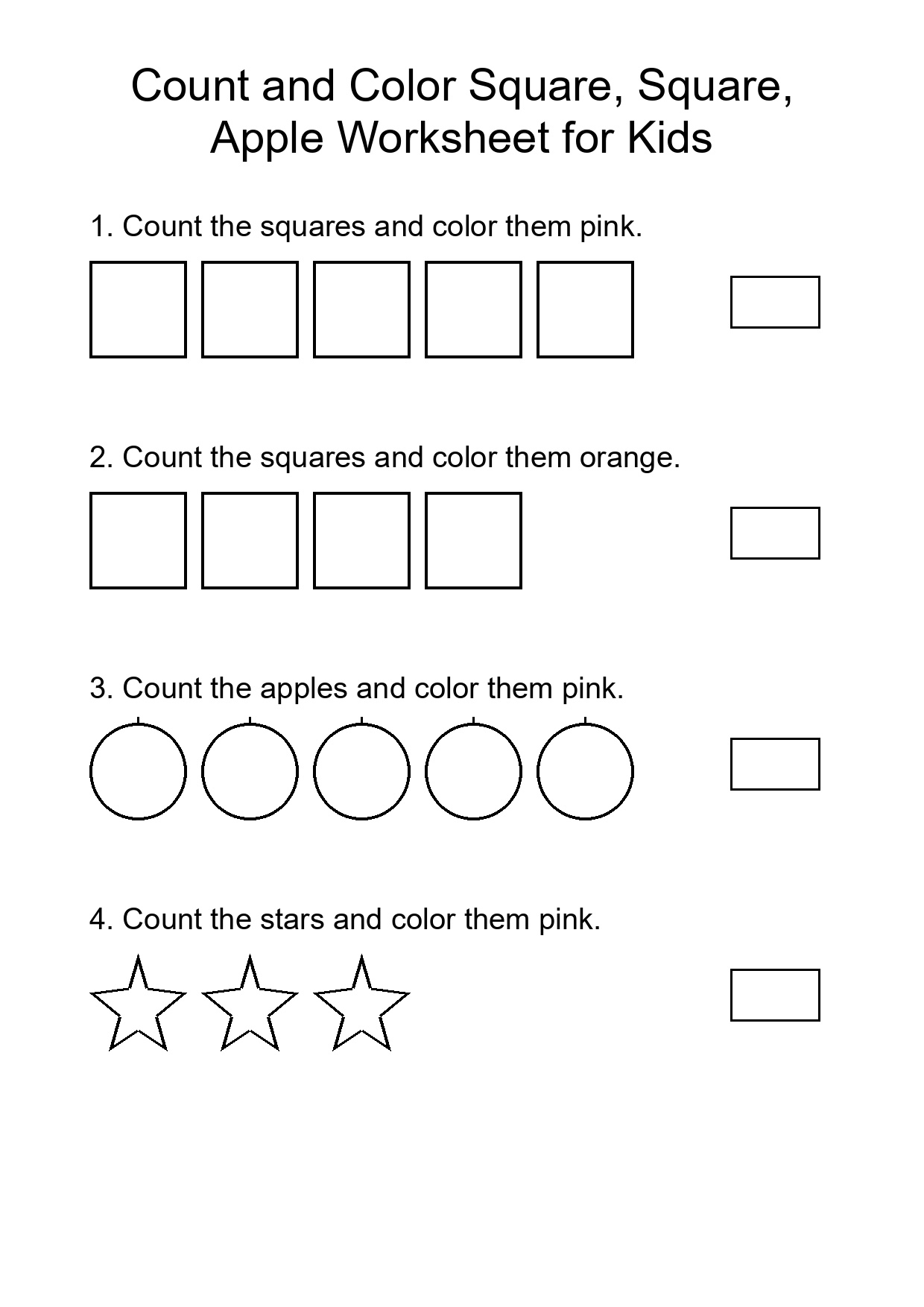 Count and Color Square, Square, Apple Worksheet for Kids