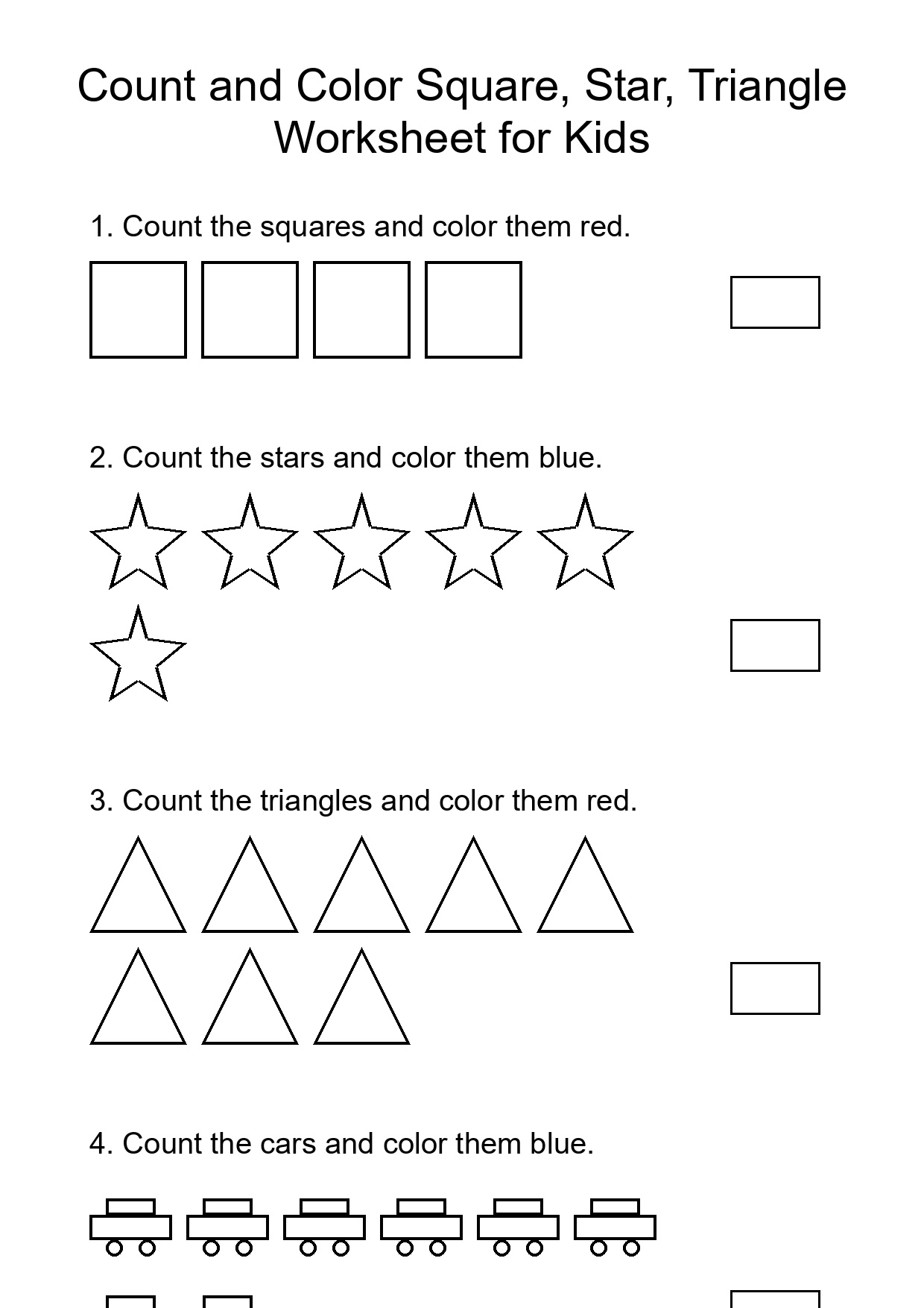 Count and Color Square, Star, Triangle Worksheet for Kids