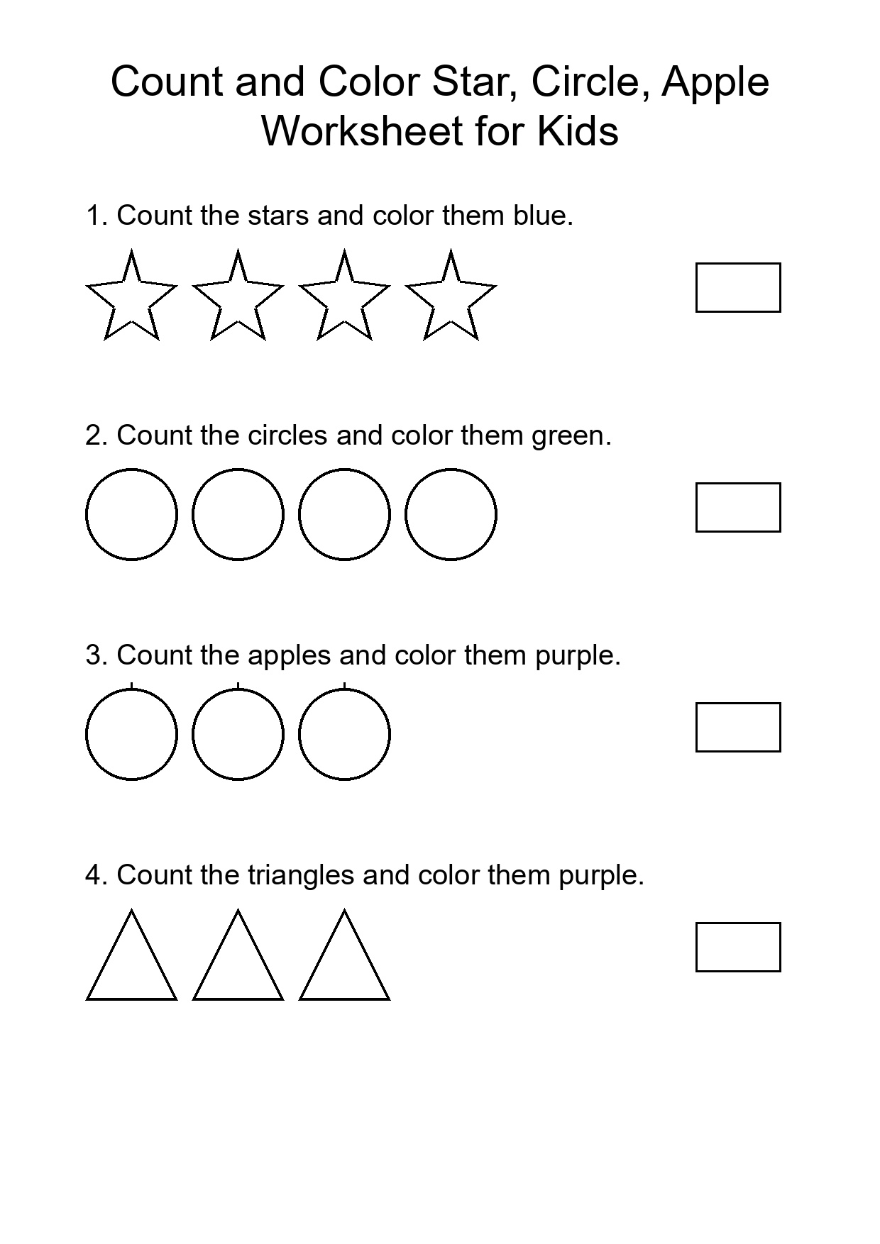 Count and Color Star, Circle, Apple Worksheet for Kids