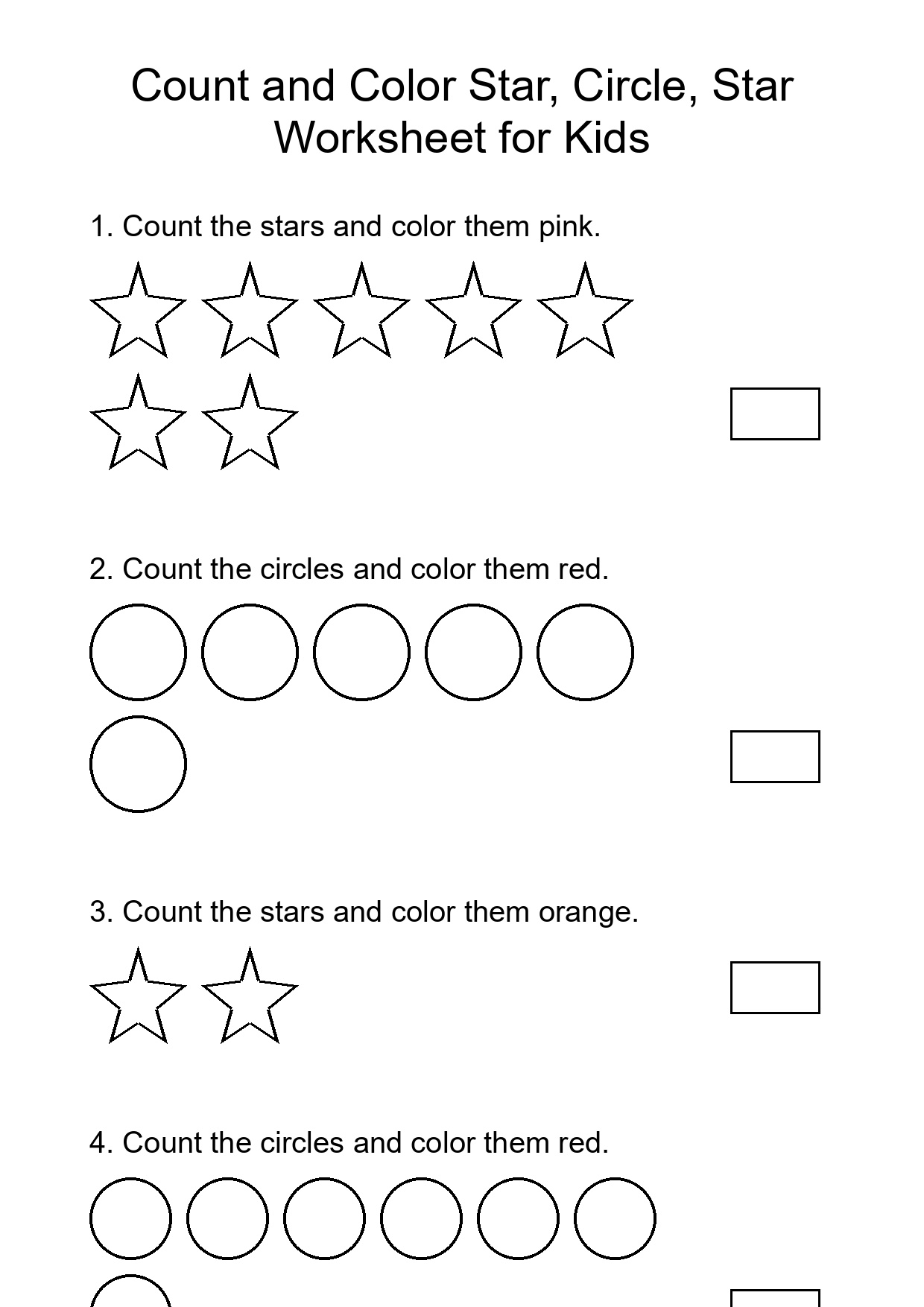 Count and Color Star, Circle, Star Worksheet for Kids