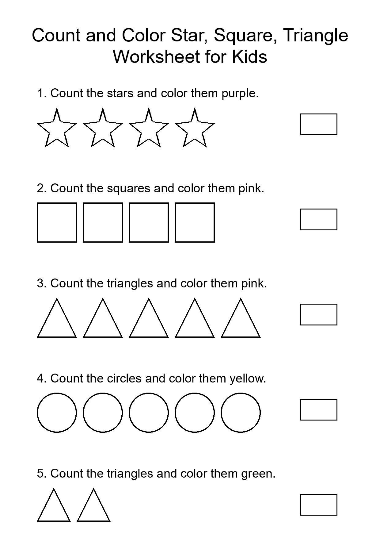 Count and Color Star, Square, Triangle Worksheet for Kids