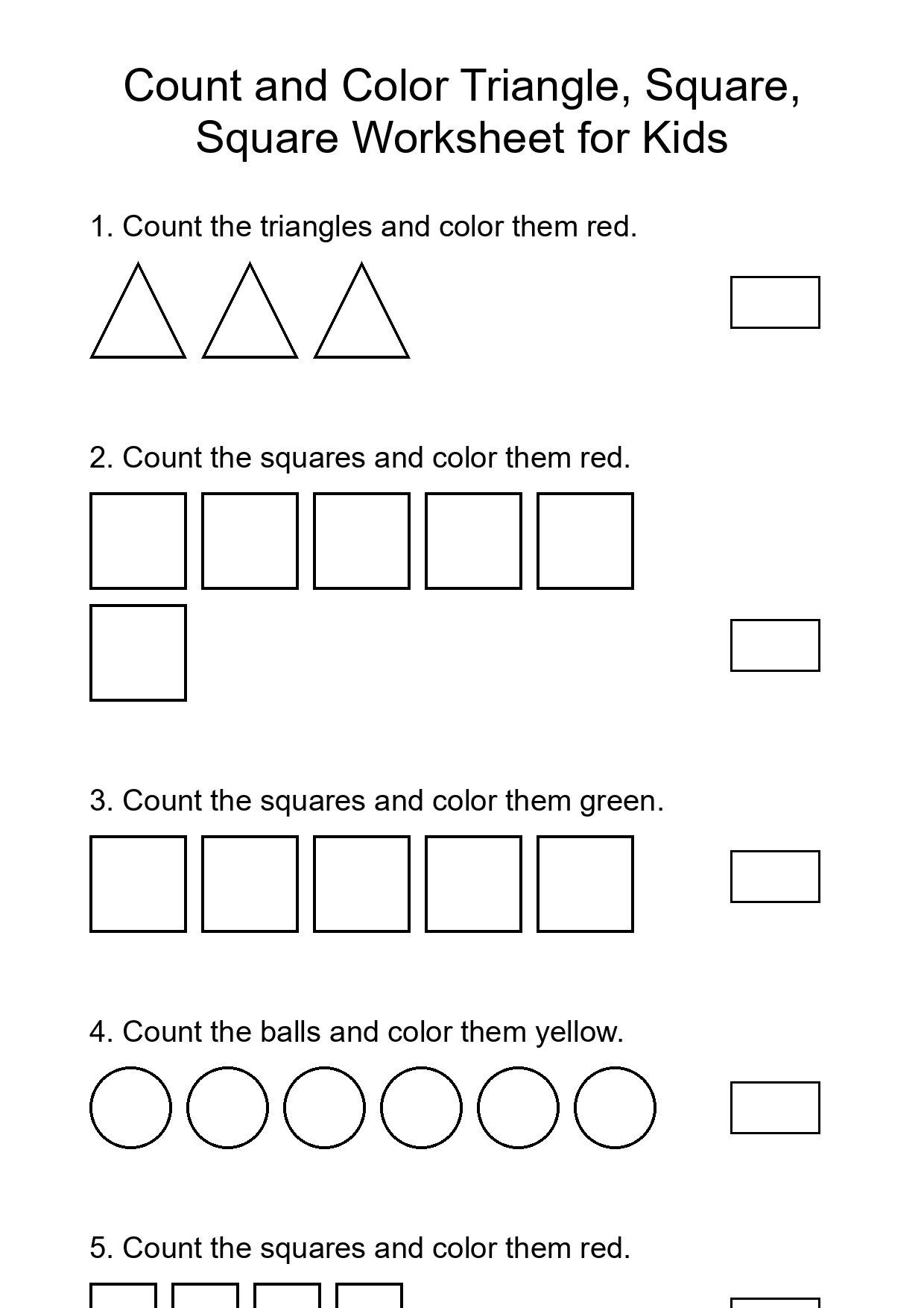 Count and Color Triangle, Square, Square Worksheet for Kids
