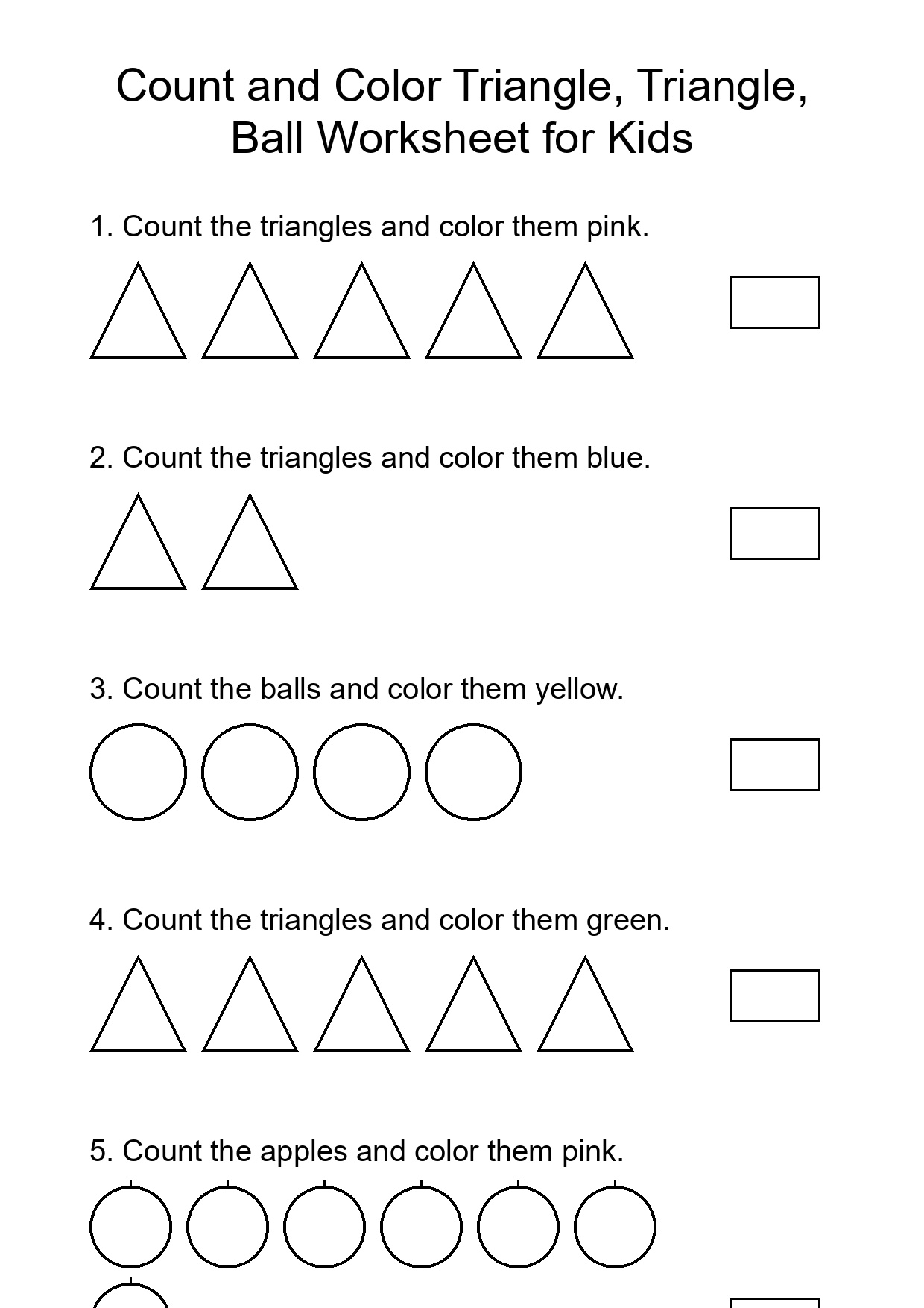 Count and Color Triangle, Triangle, Ball Worksheet for Kids