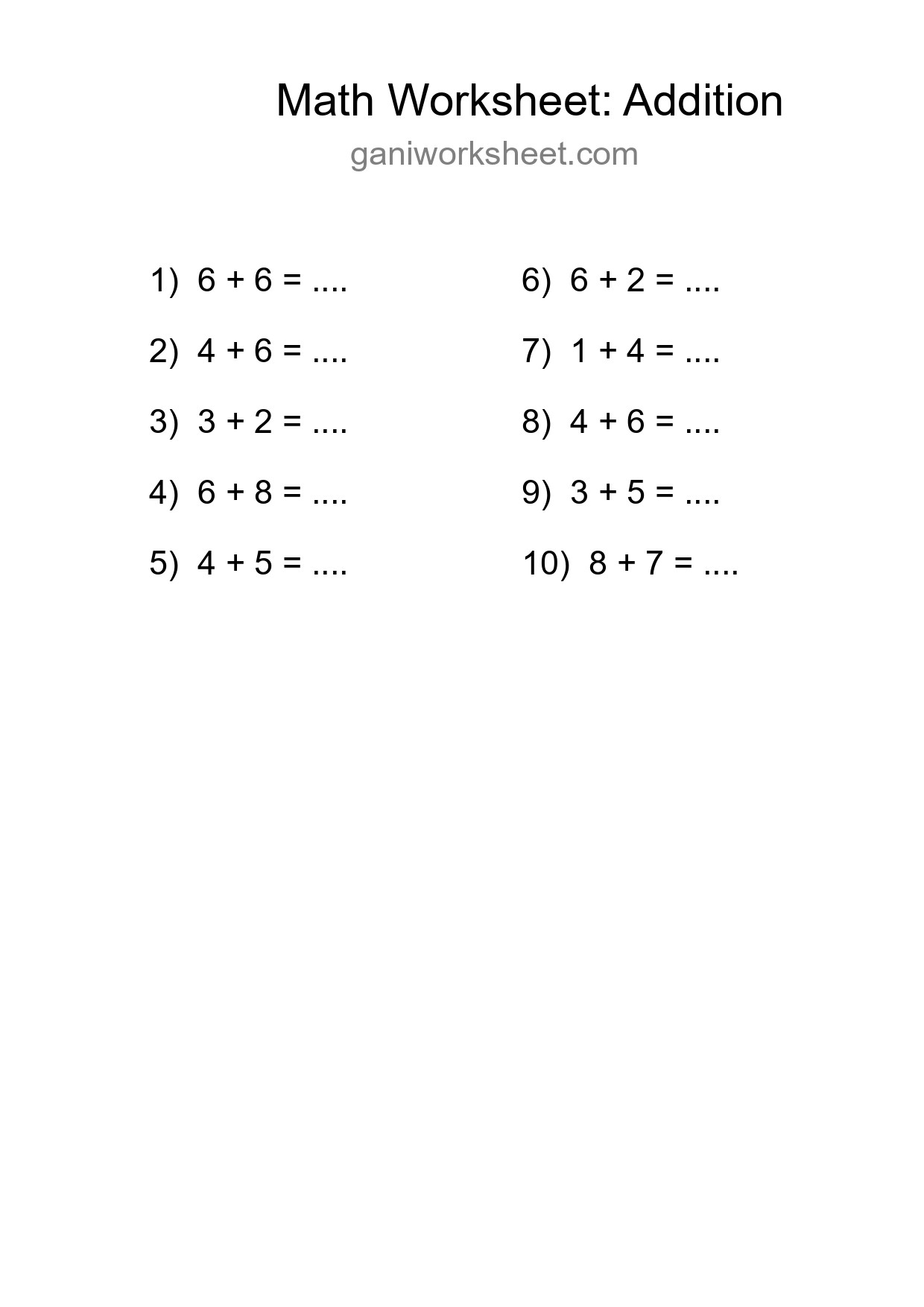 Free 10 Addition Math Worksheet For Grade 1 With Answers - Part 1761