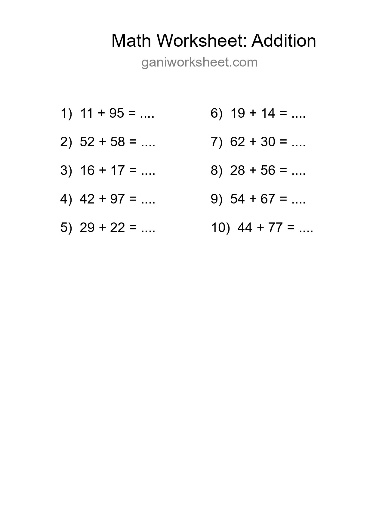 Free 10 Addition Math Worksheet For Grade 3 With Answers - Part 1171