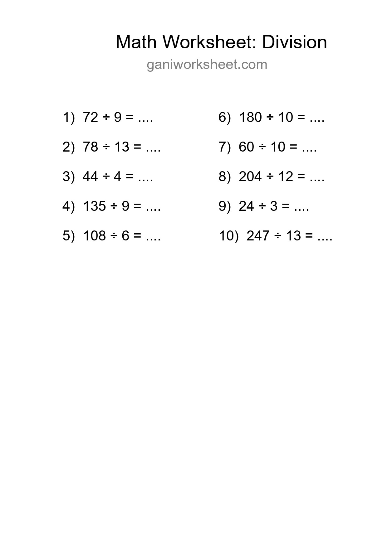 Free 10 Division Math Worksheet For Grade 2 With Answers - Part 1554