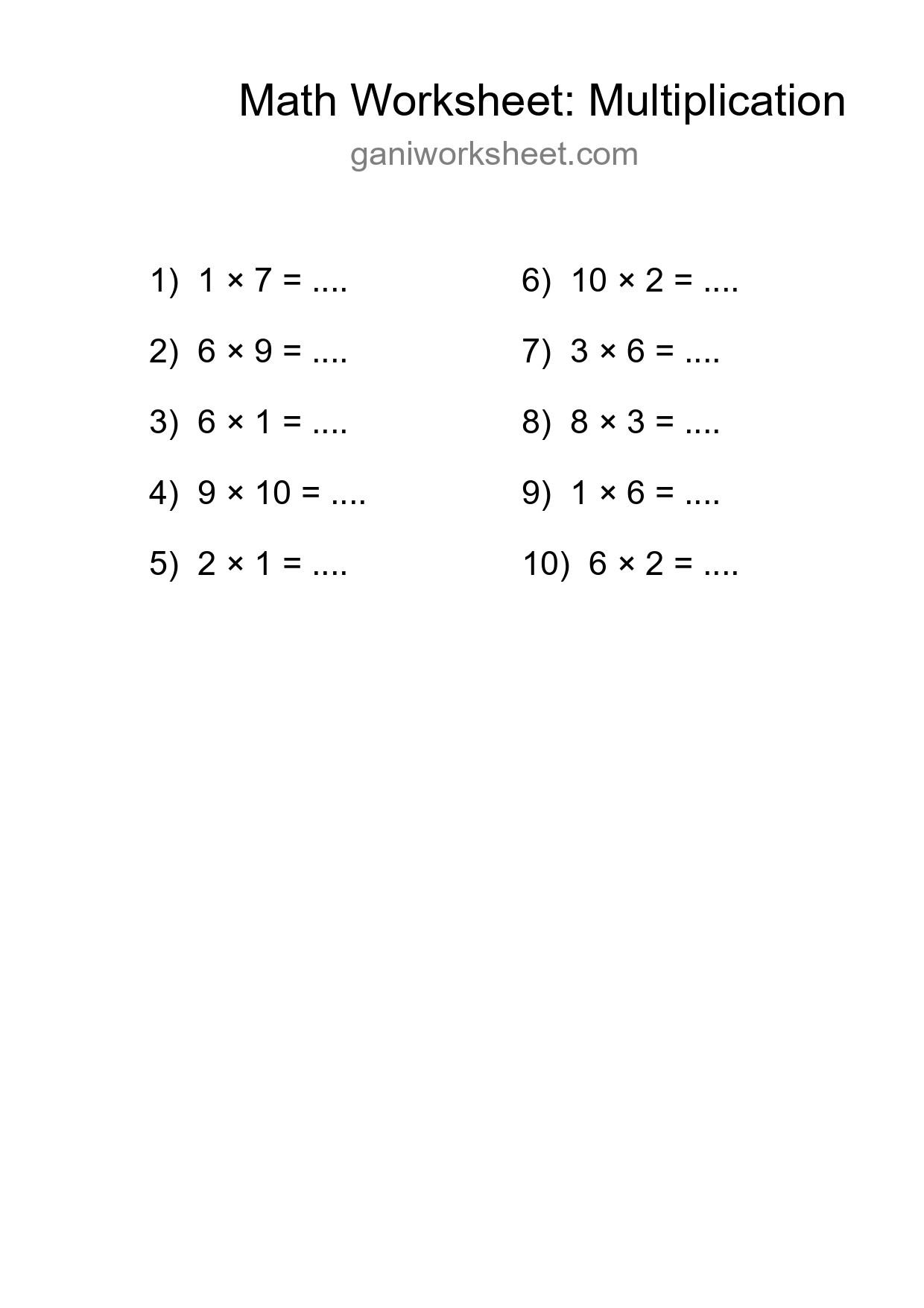 Free 10 Multiplication Math Worksheet For Grade 1 - Part 607