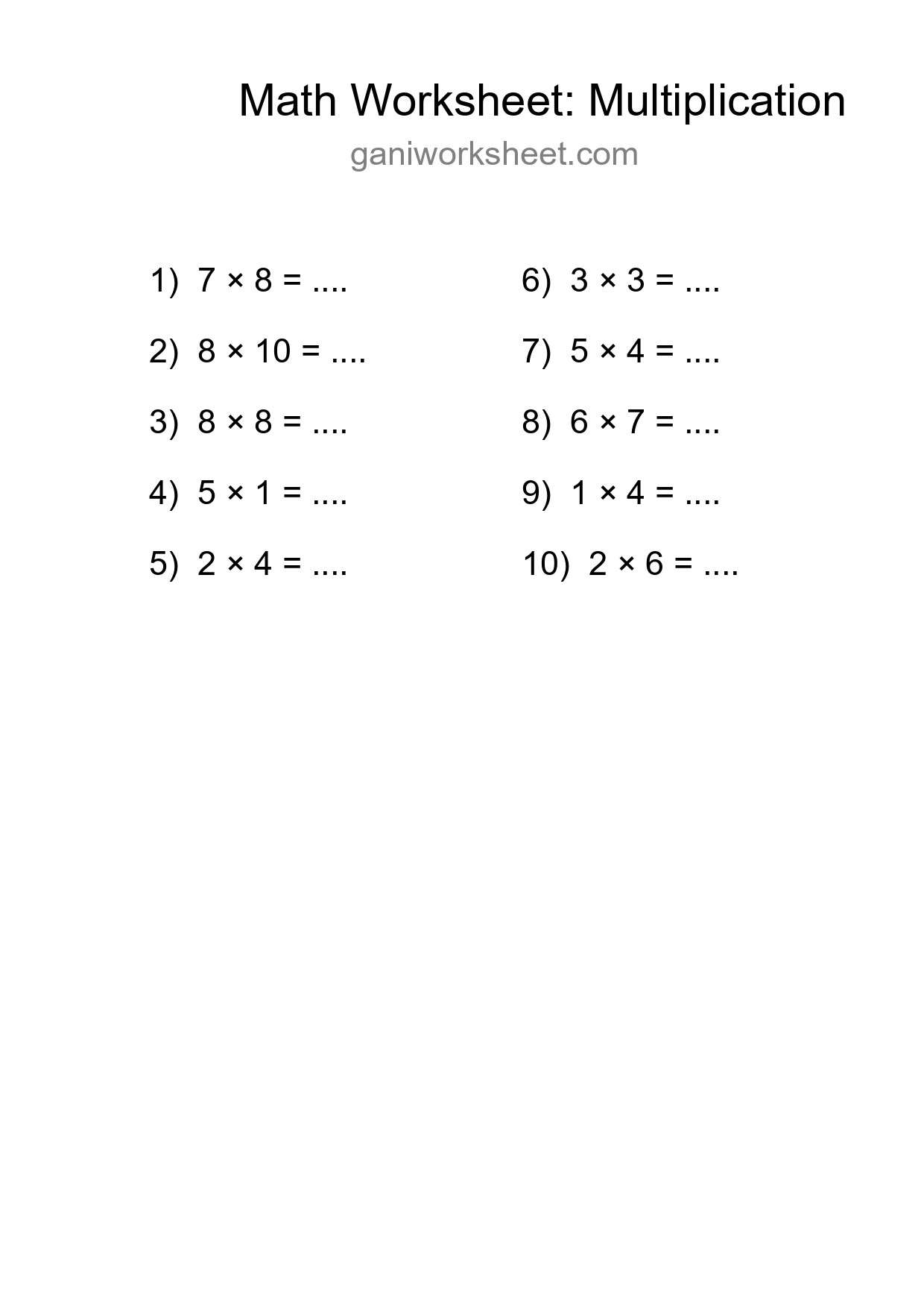 Free 10 Multiplication Math Worksheet For Grade 1 With Answers - Part 1667
