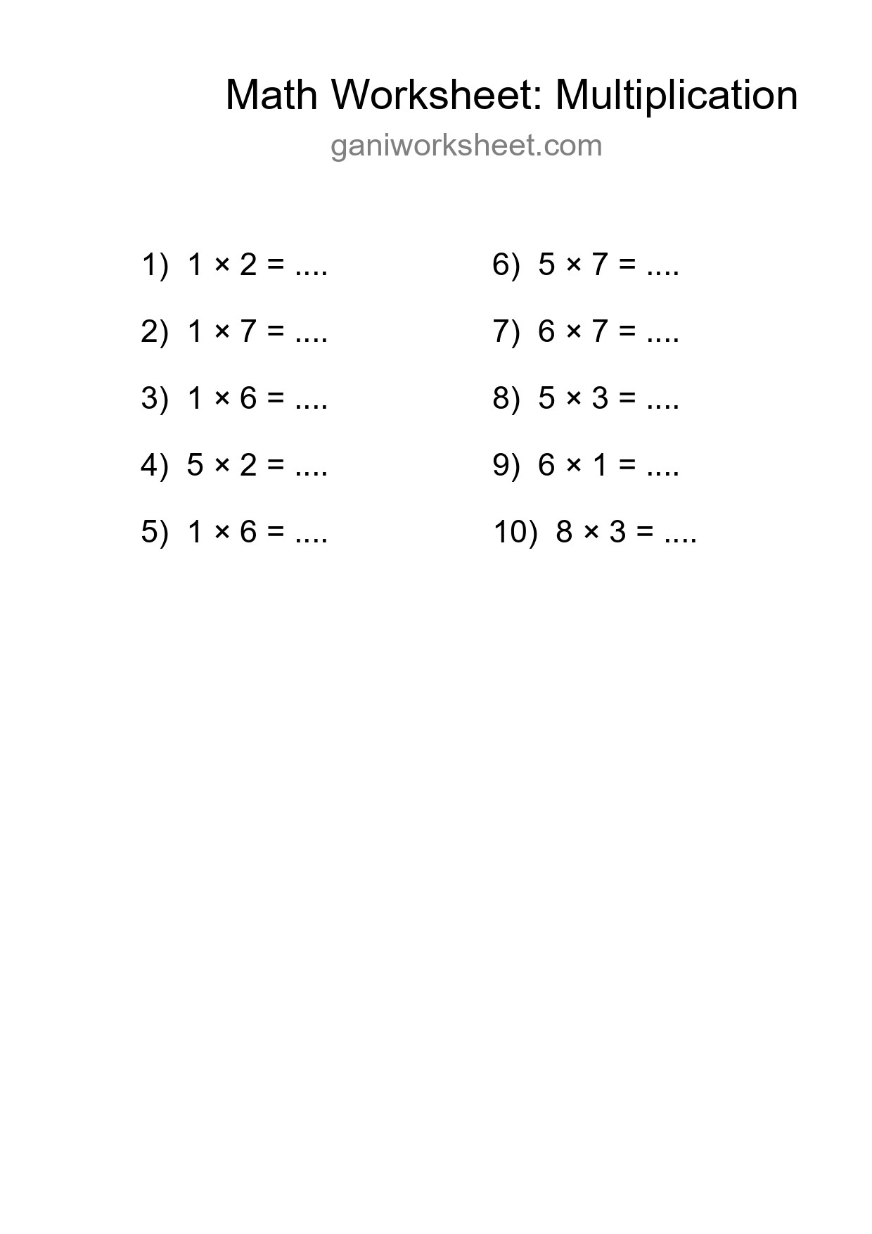 Free 10 Multiplication Math Worksheet For Grade 1 With Answers - Part 807