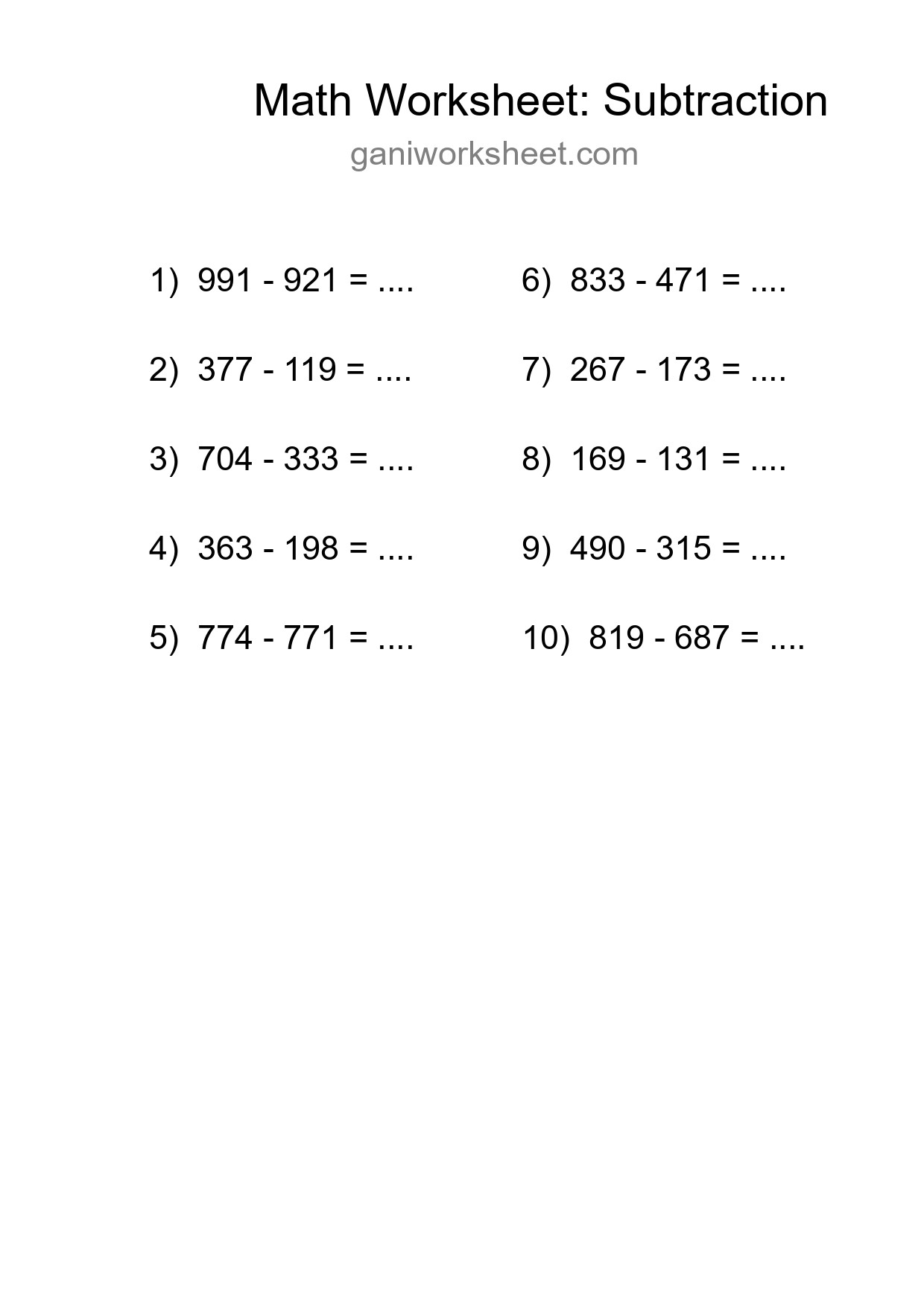 Free 10 Subtraction Math Worksheet For Grade 5 - Part 208