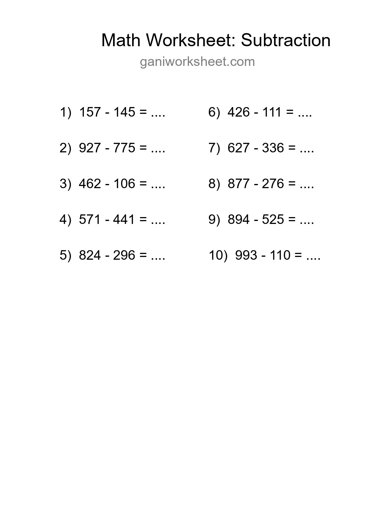 Free 10 Subtraction Math Worksheet For Grade 5 - Part 68