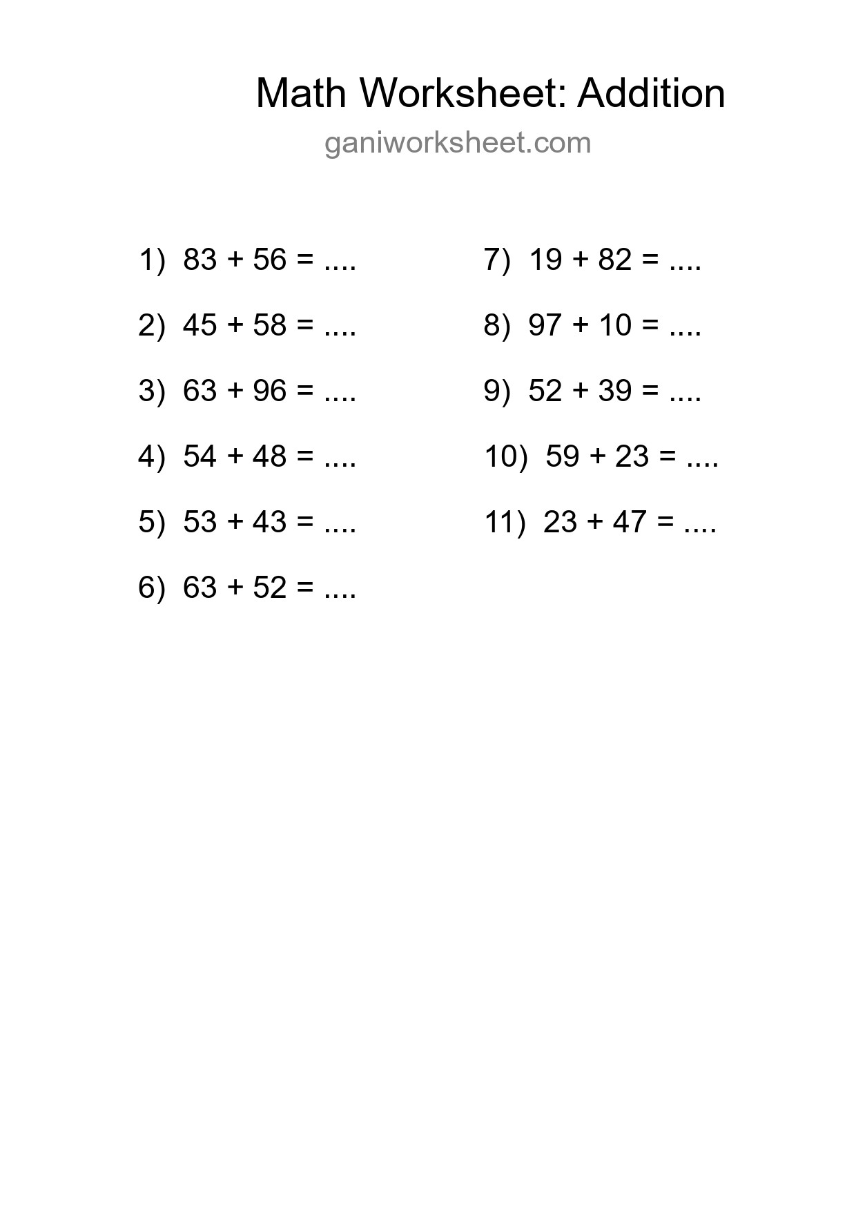 Free 11 Addition Math Worksheet For Grade 3 - Part 1461