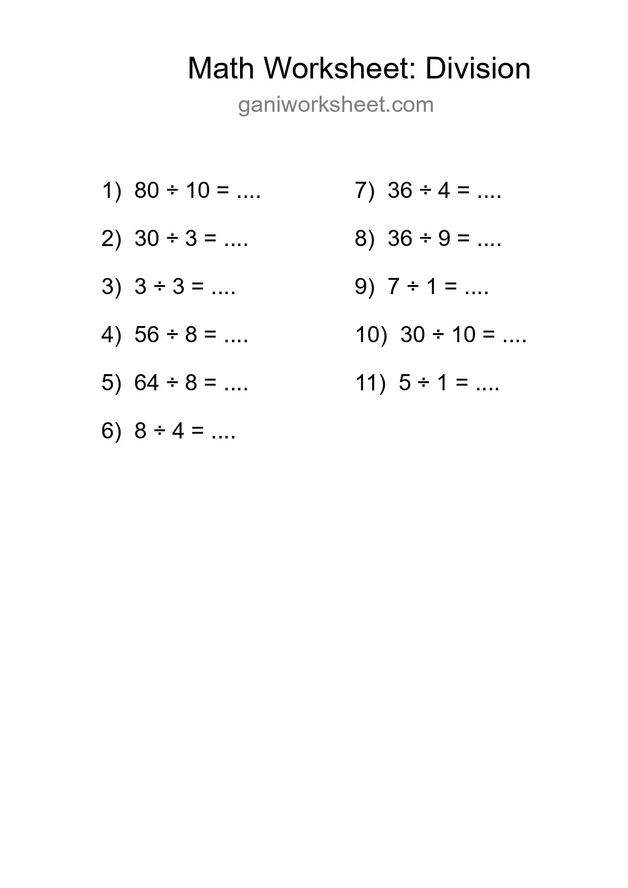 Free 11 Division Math Worksheet For Grade 1 - Part 924