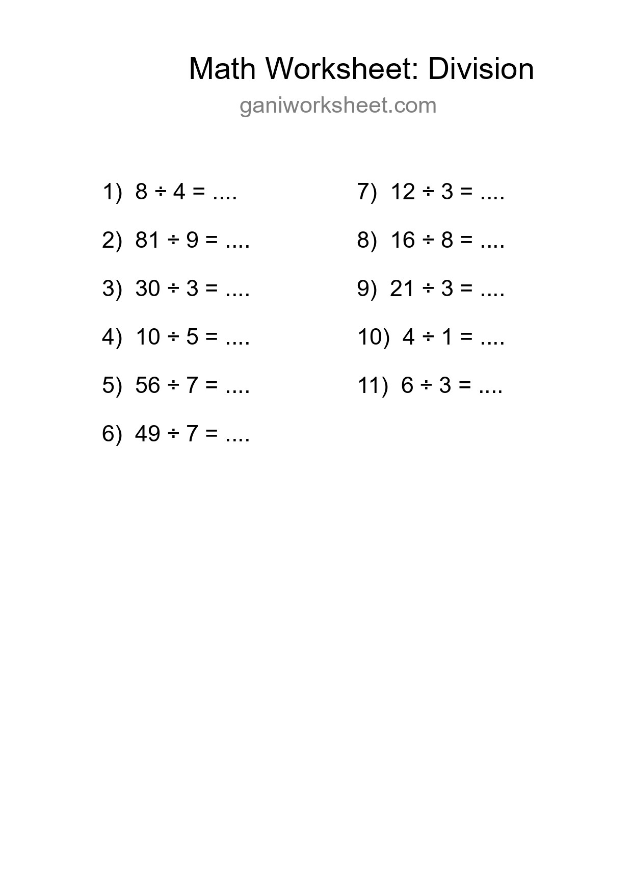 Free 11 Division Math Worksheet For Grade 1 With Answers - Part 1854