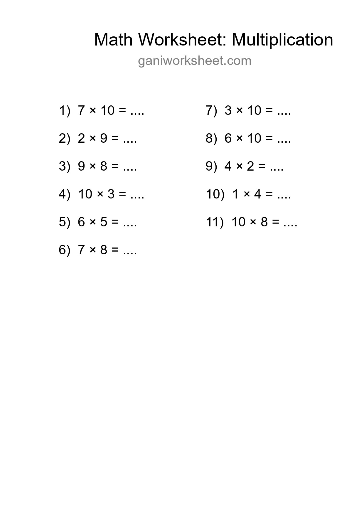 Free 11 Multiplication Math Worksheet For Grade 1 - Part 97