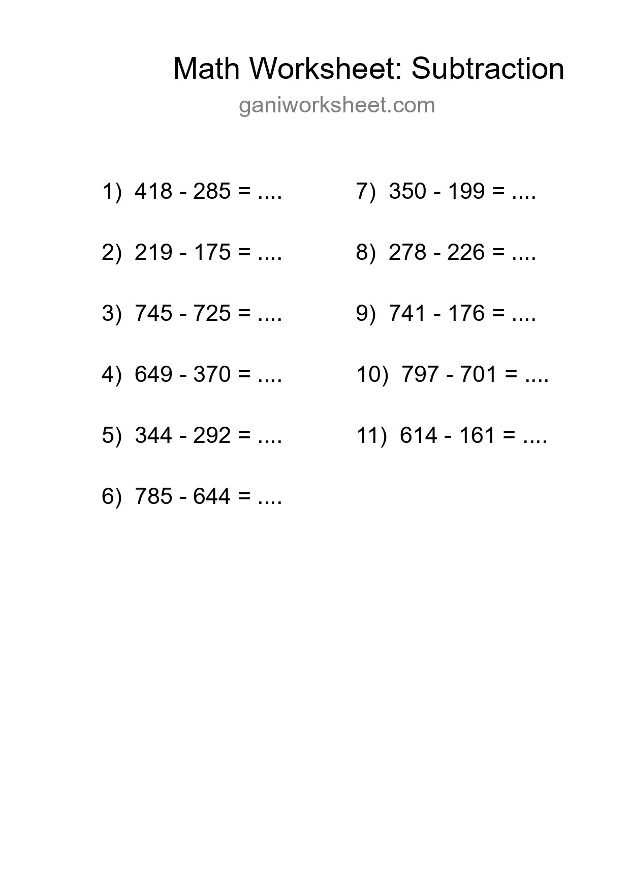 Free 11 Subtraction Math Worksheet For Grade 5 - Part 468