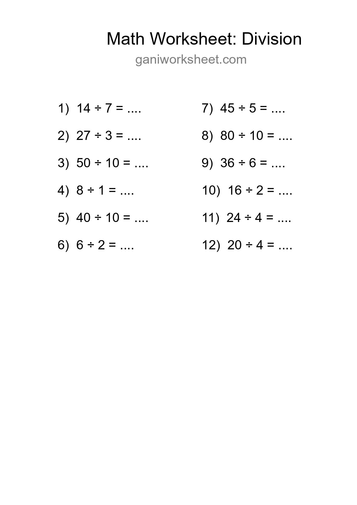 Free 12 Division Math Worksheet For Grade 1 - Part 1174